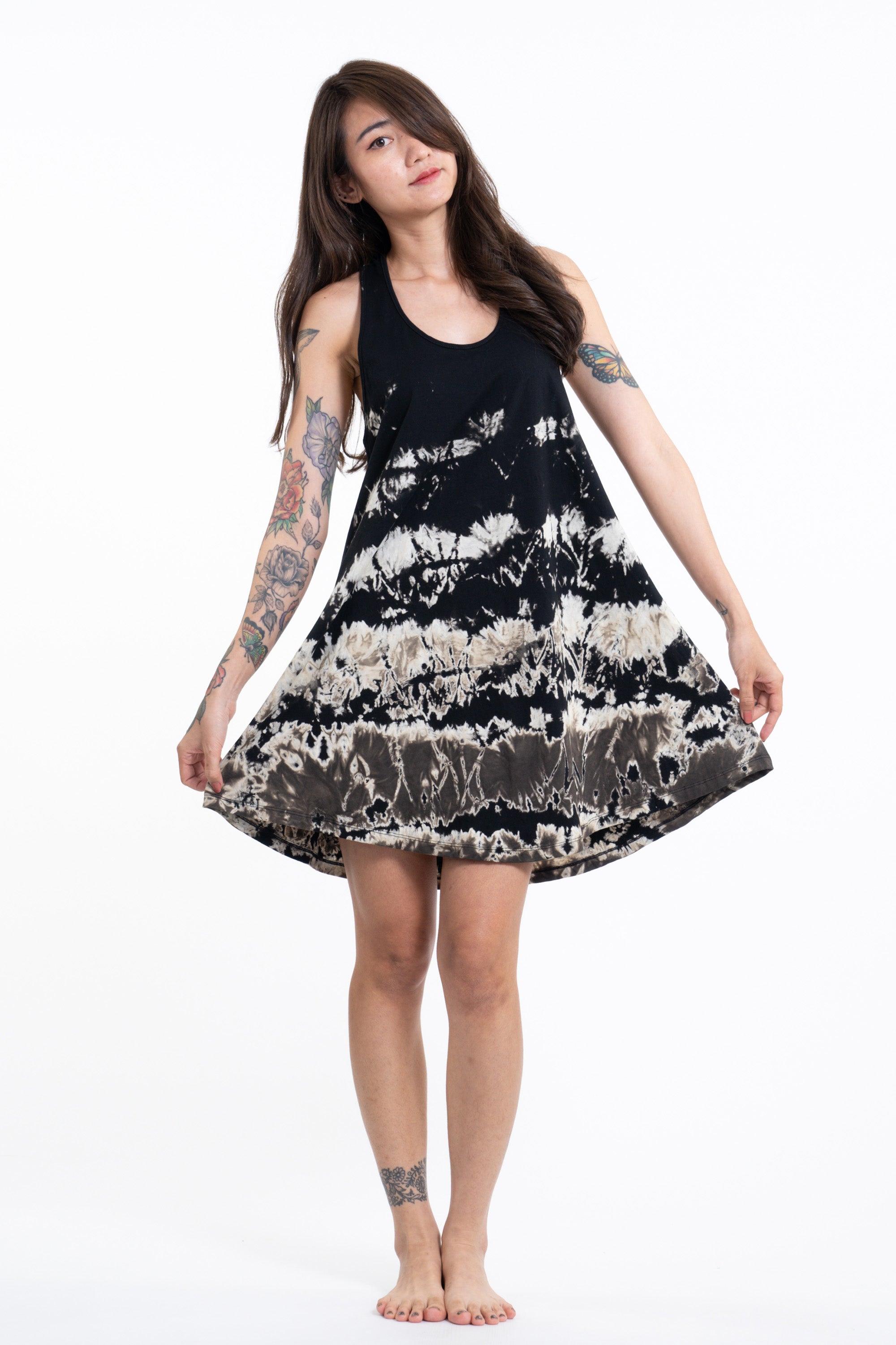 Tie Dye Cotton Tank Dress in Black 05