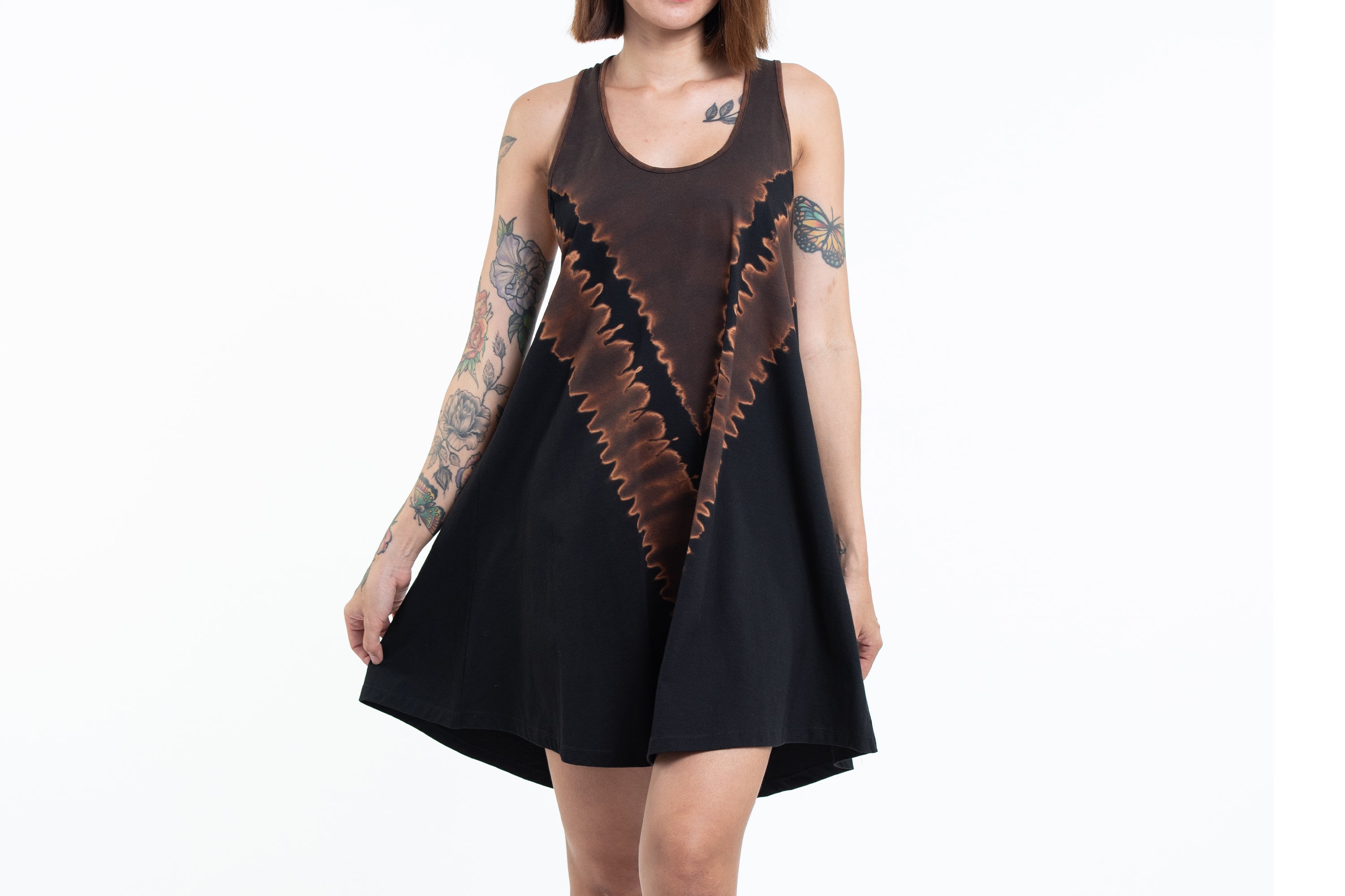 Tie Dye Cotton Tank Dress in Black 06
