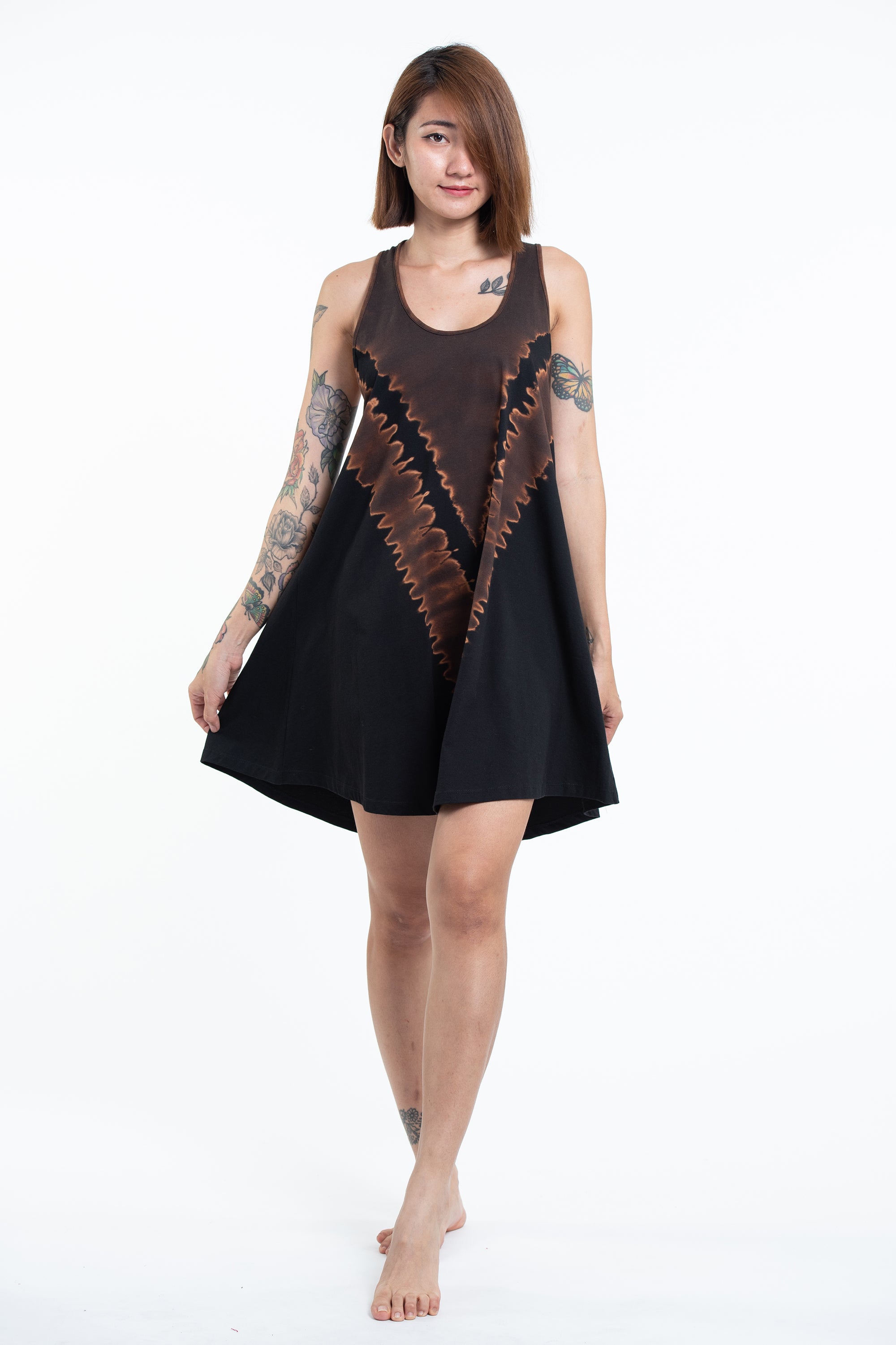 Tie Dye Cotton Tank Dress in Black 06