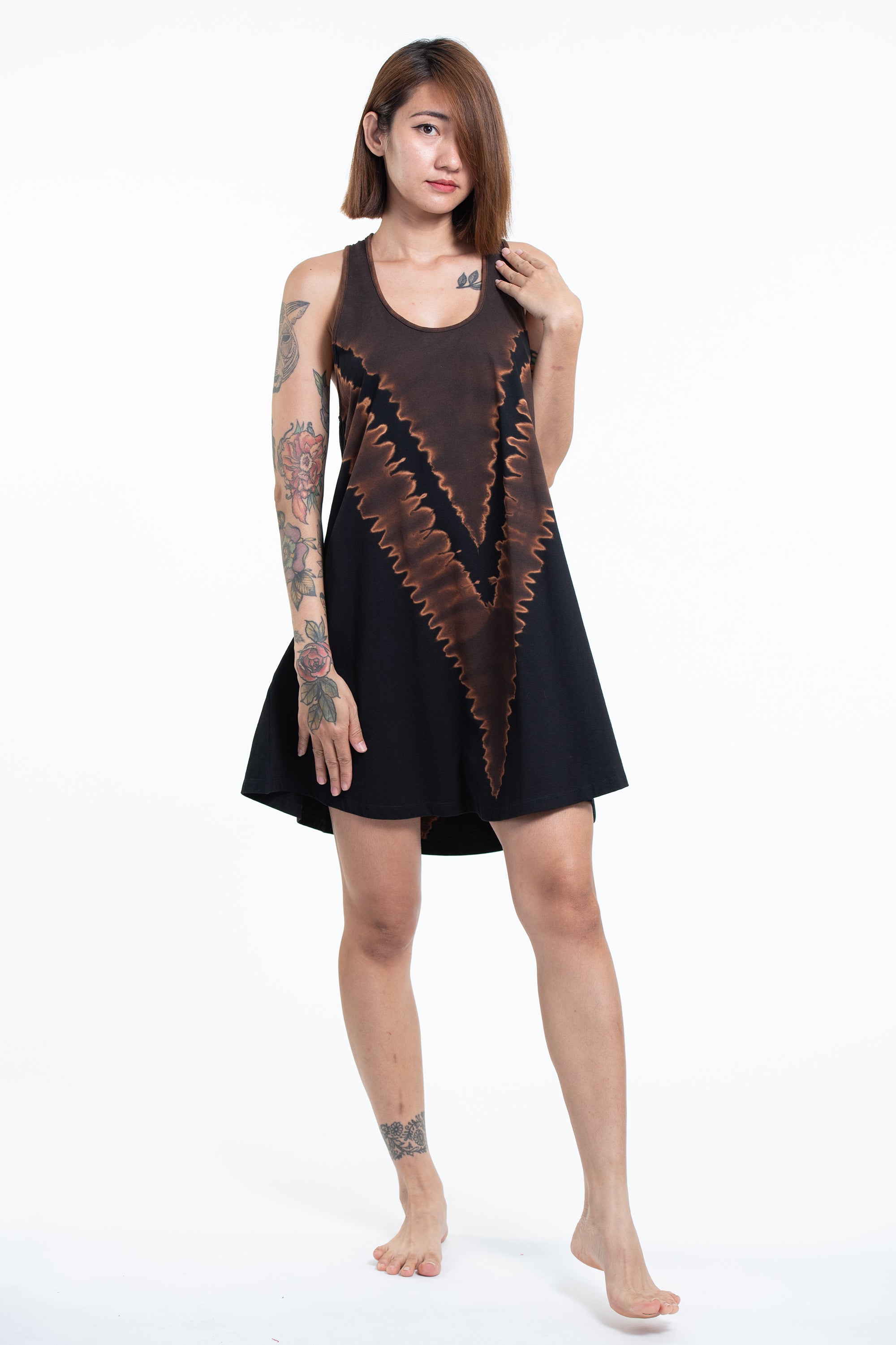Tie Dye Cotton Tank Dress in Black 06