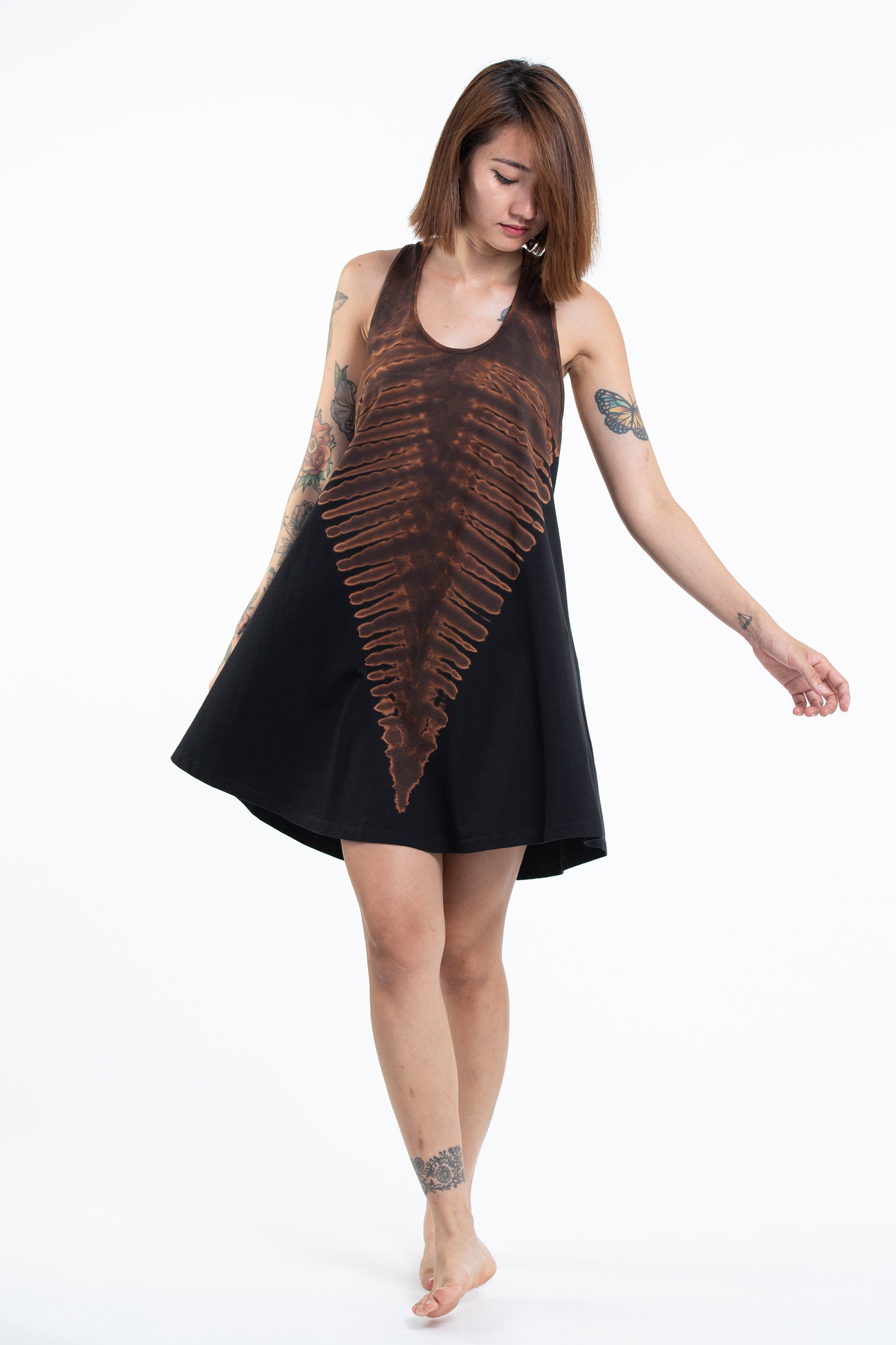Tie Dye Cotton Tank Dress in Black 07