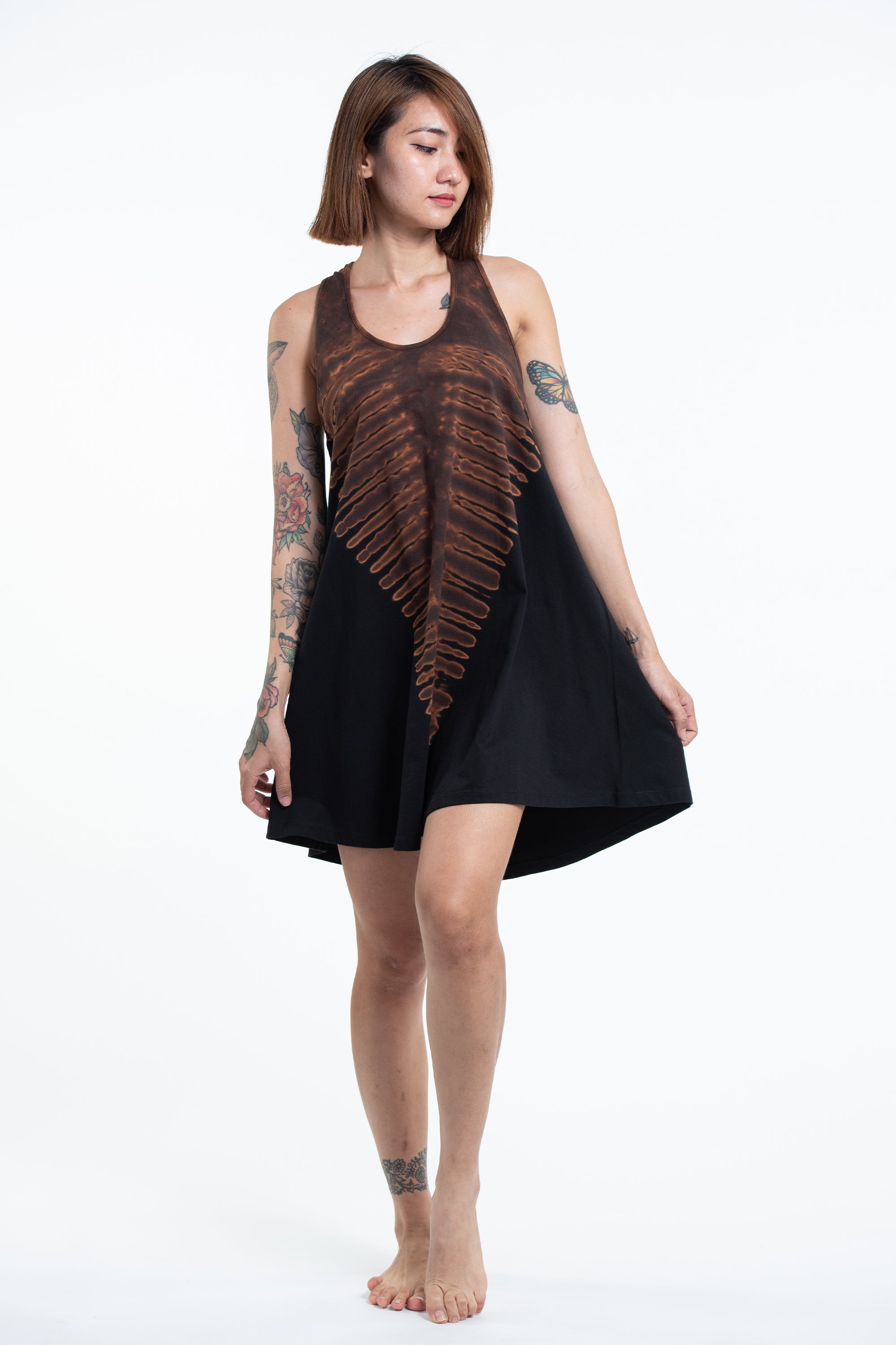 Tie Dye Cotton Tank Dress in Black 07