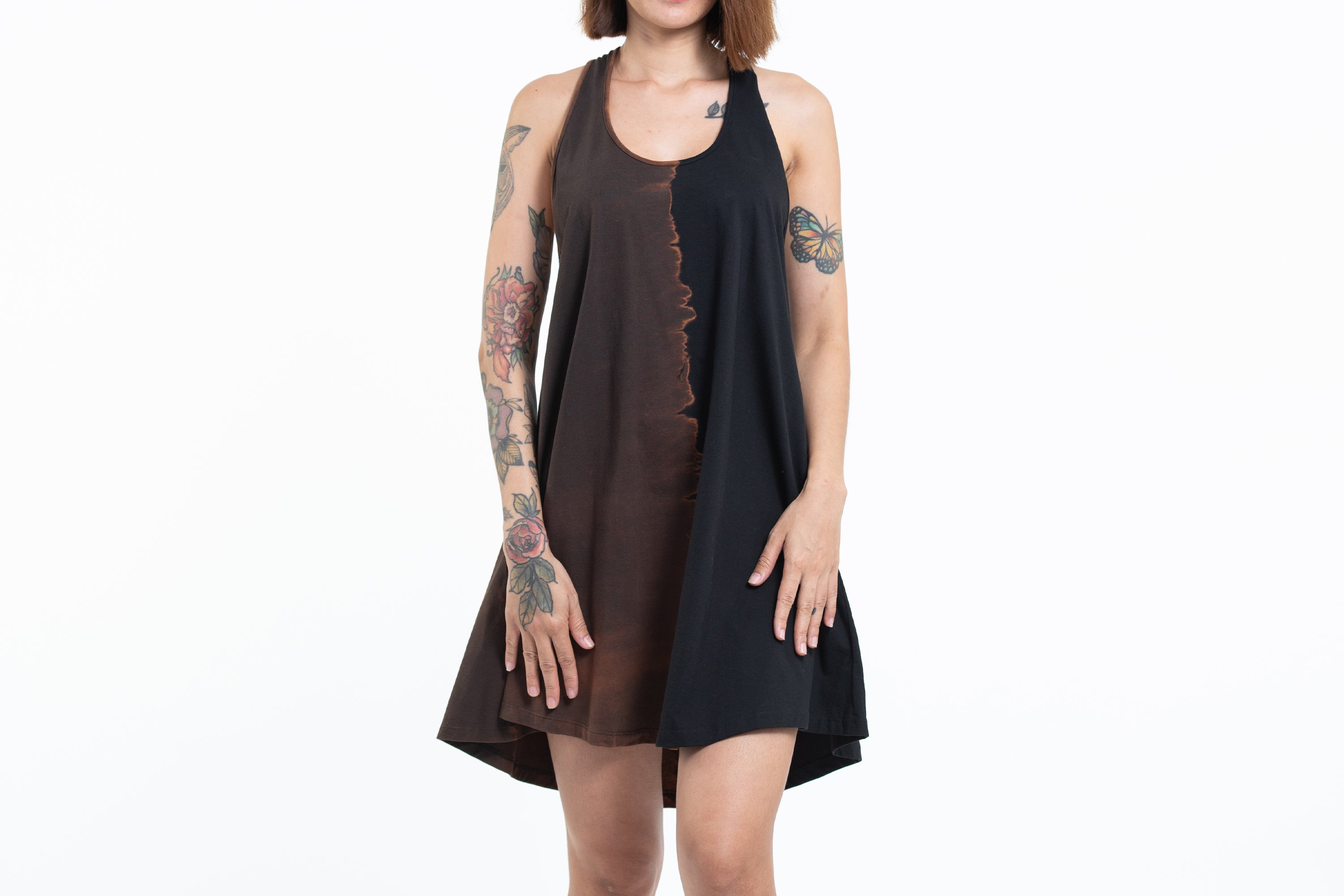 Tie Dye Cotton Tank Dress in Black 08