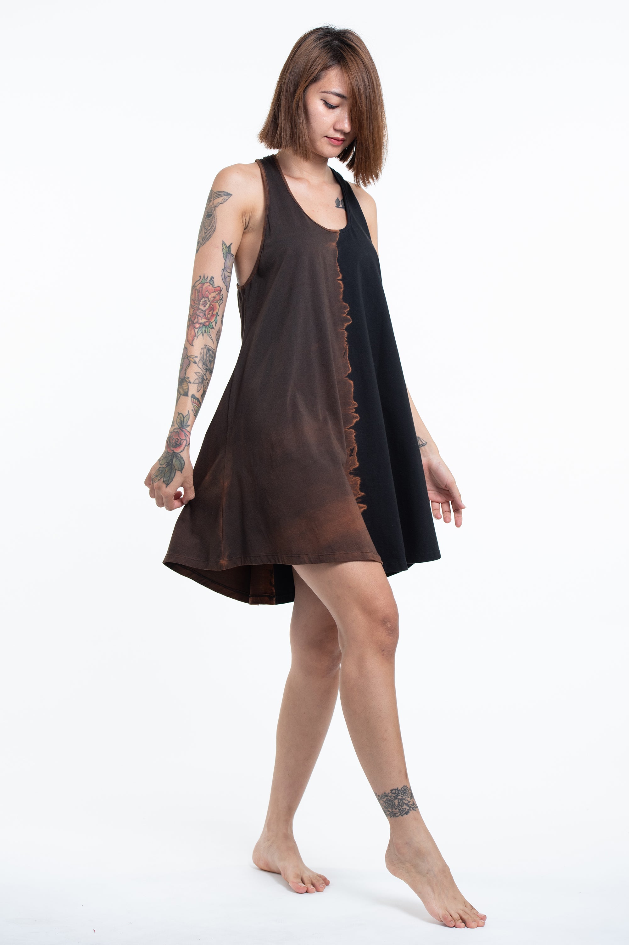 Tie Dye Cotton Tank Dress in Black 08