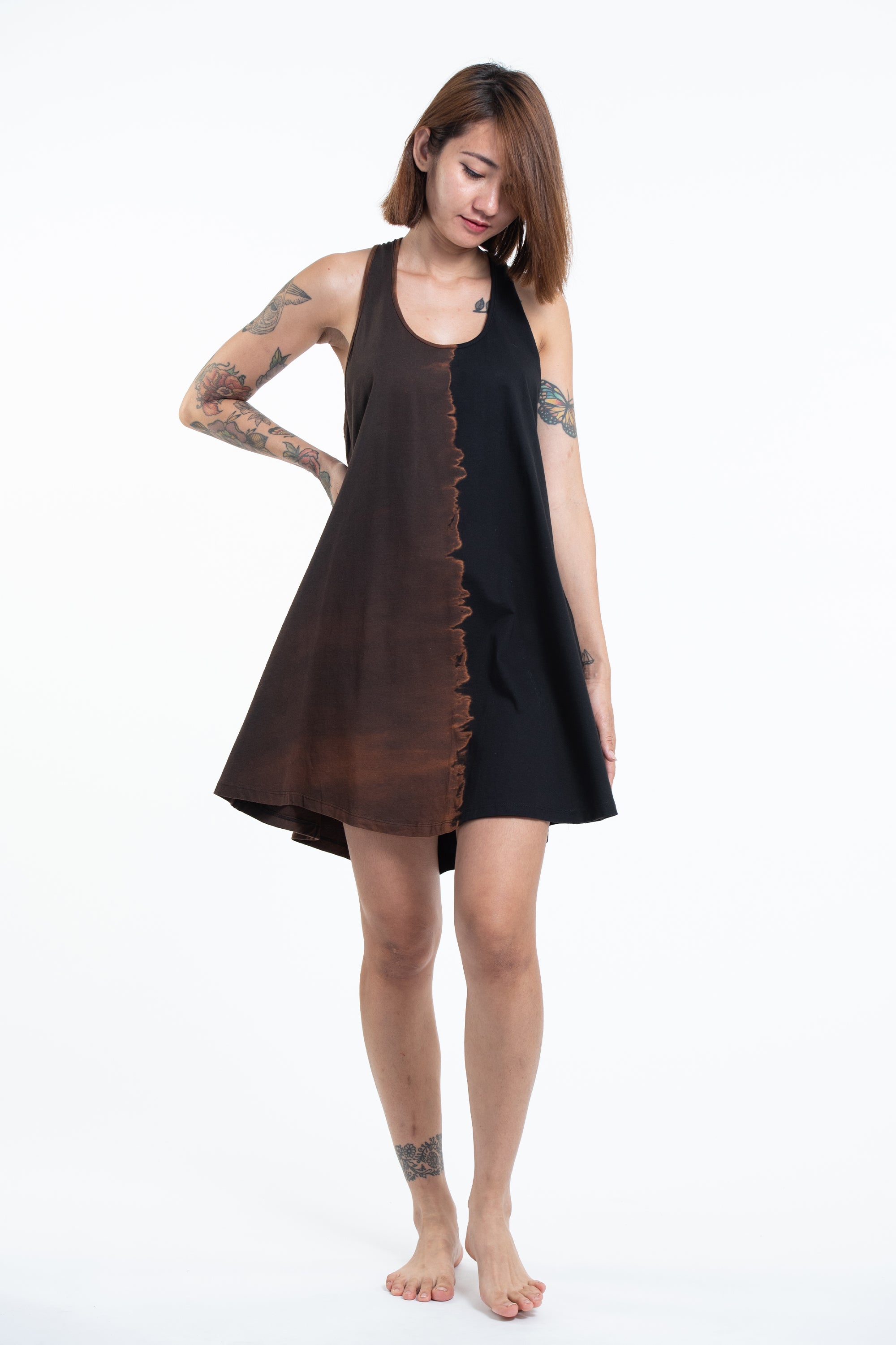 Tie Dye Cotton Tank Dress in Black 08