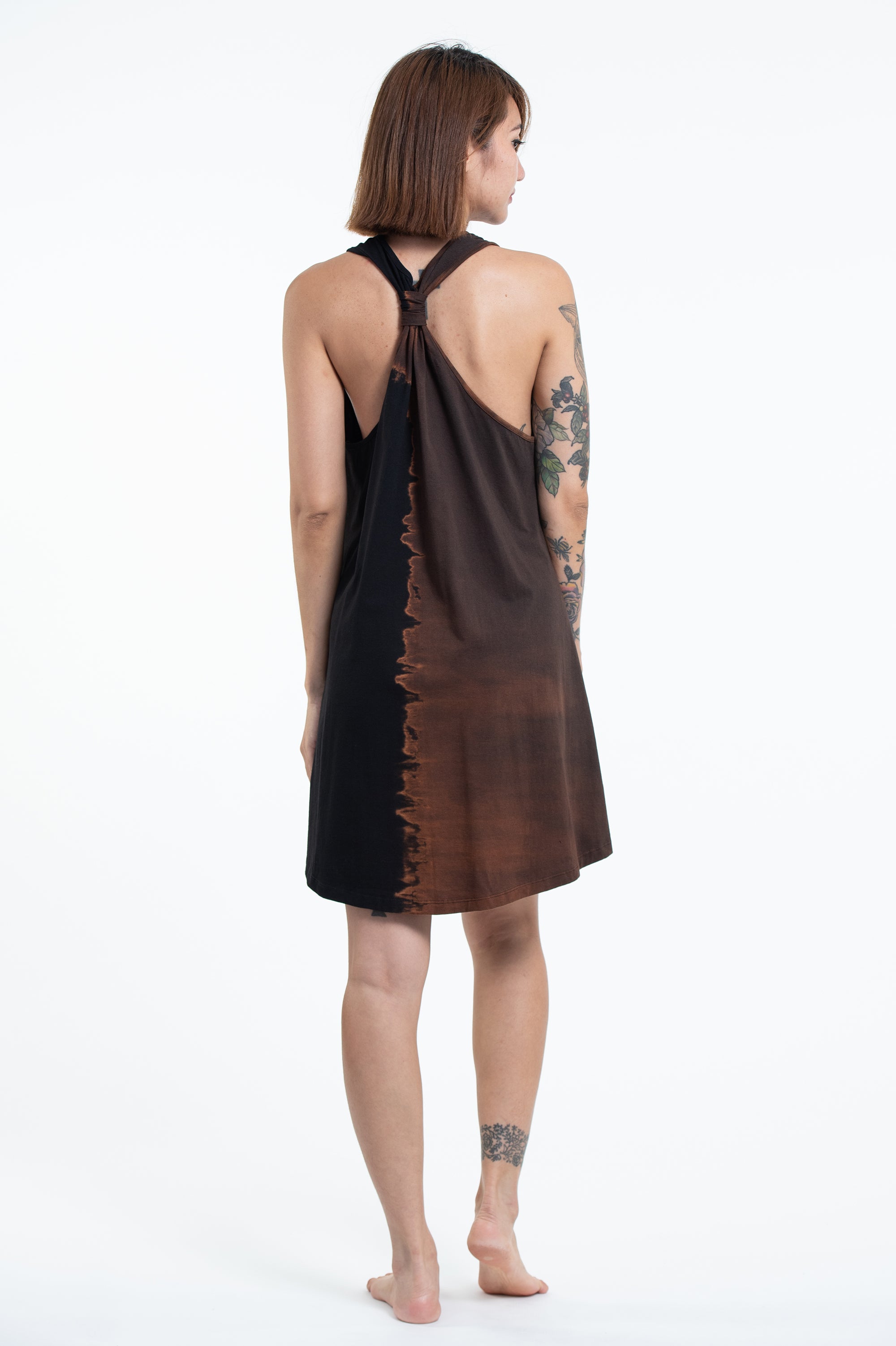 Tie Dye Cotton Tank Dress in Black 08