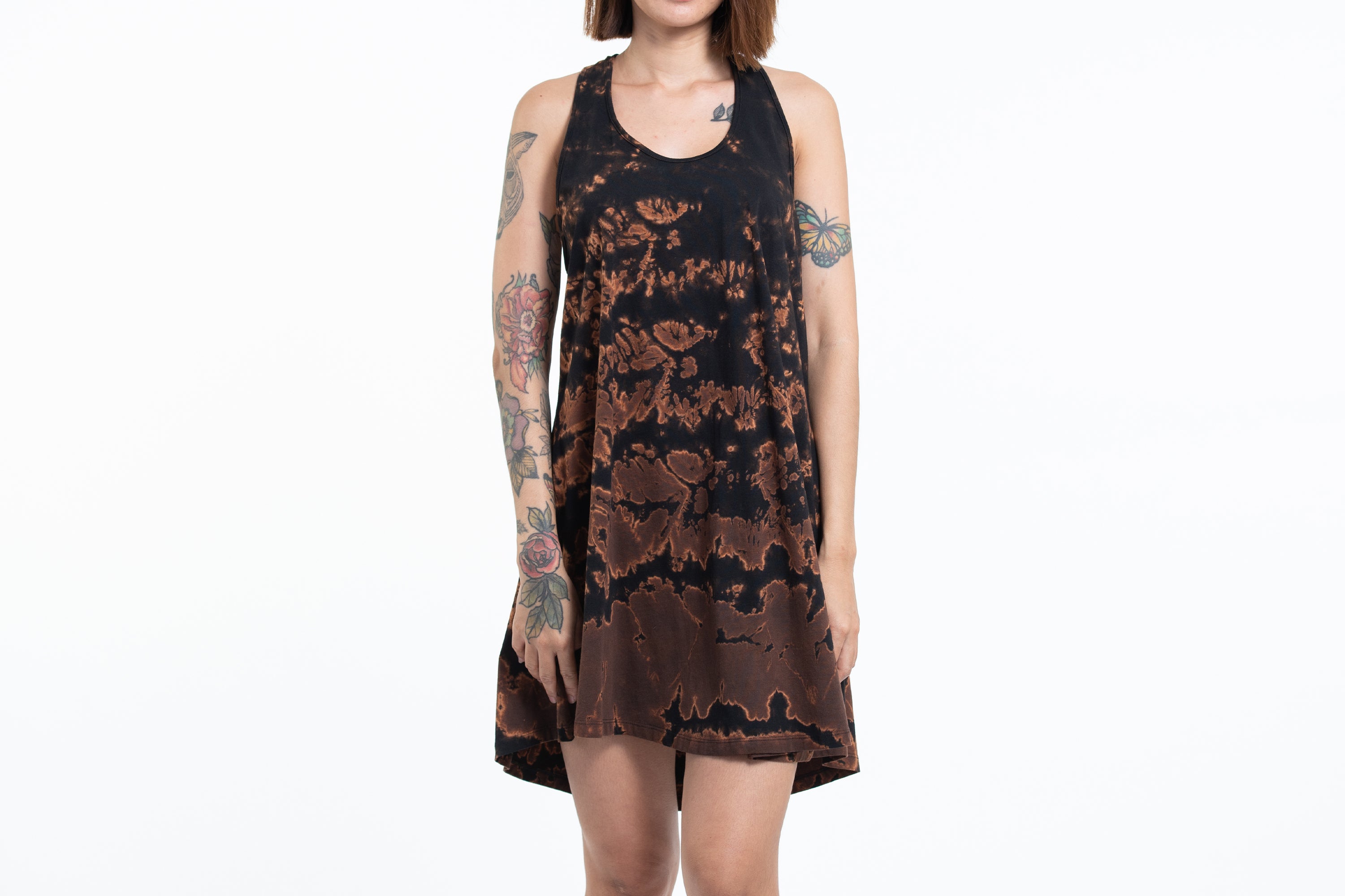 Tie Dye Cotton Tank Dress in Black 09