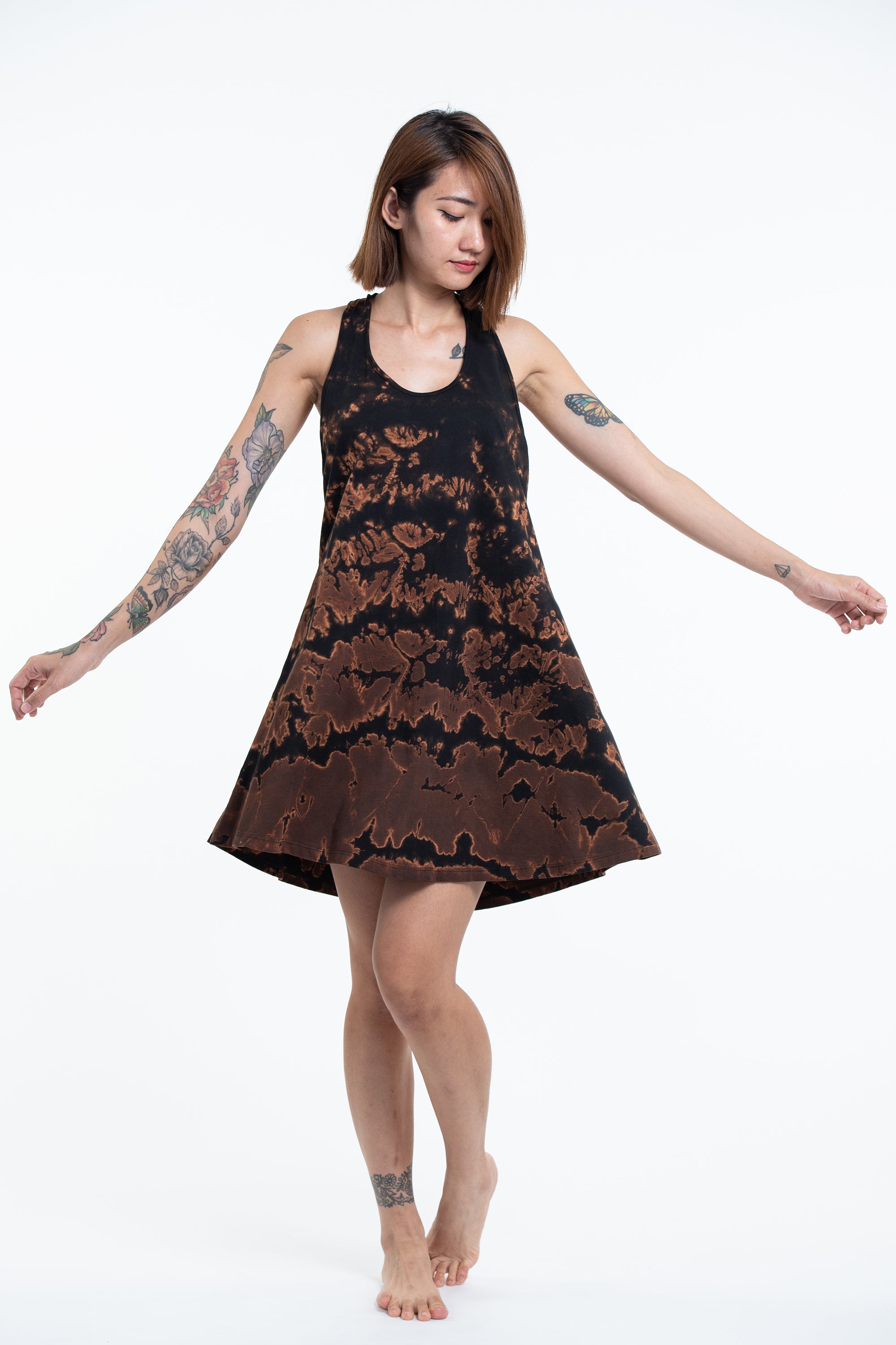 Tie Dye Cotton Tank Dress in Black 09