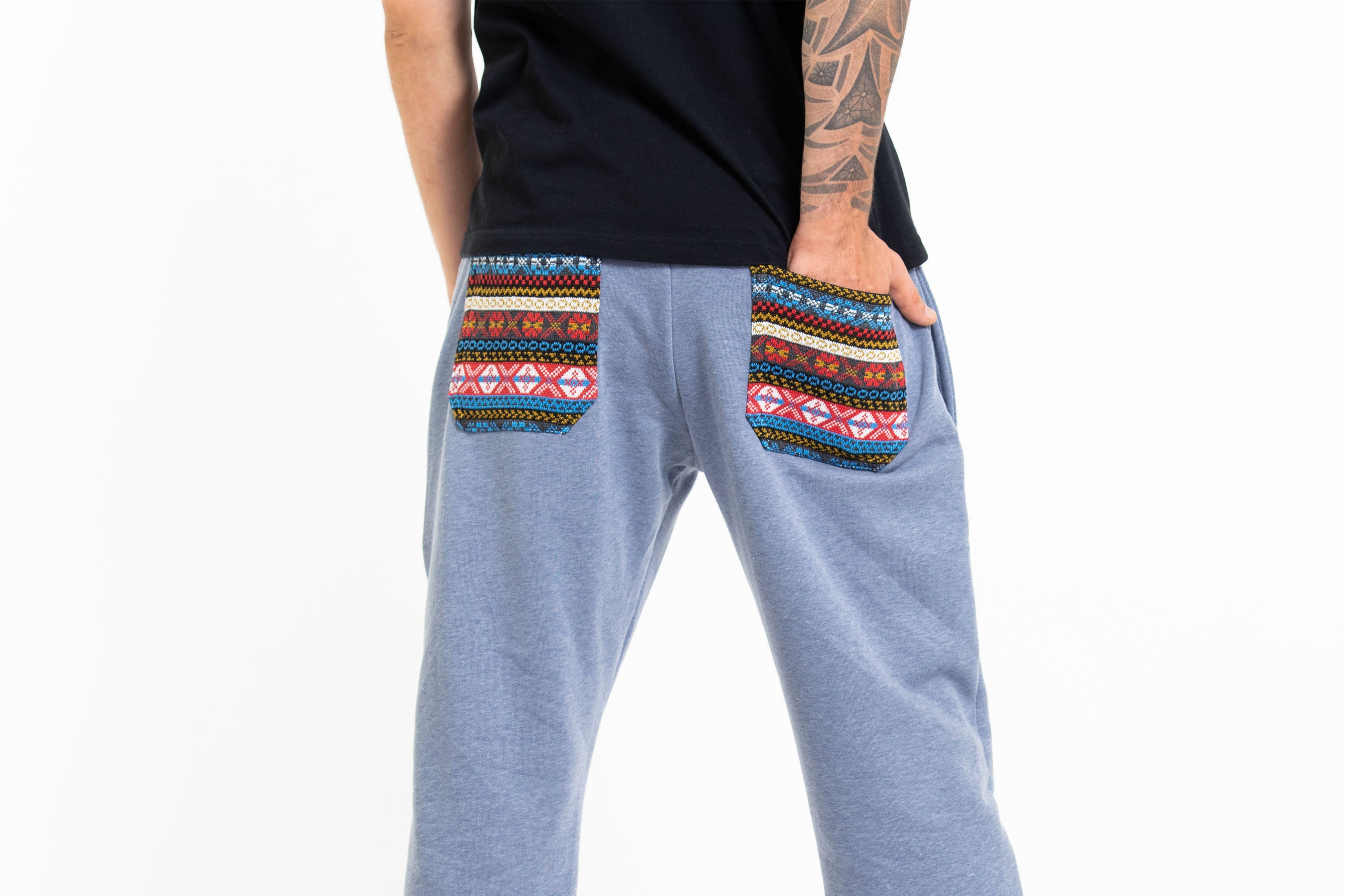Men's Terry Pants with Aztec Pockets in Light Blue (Size S - XL )