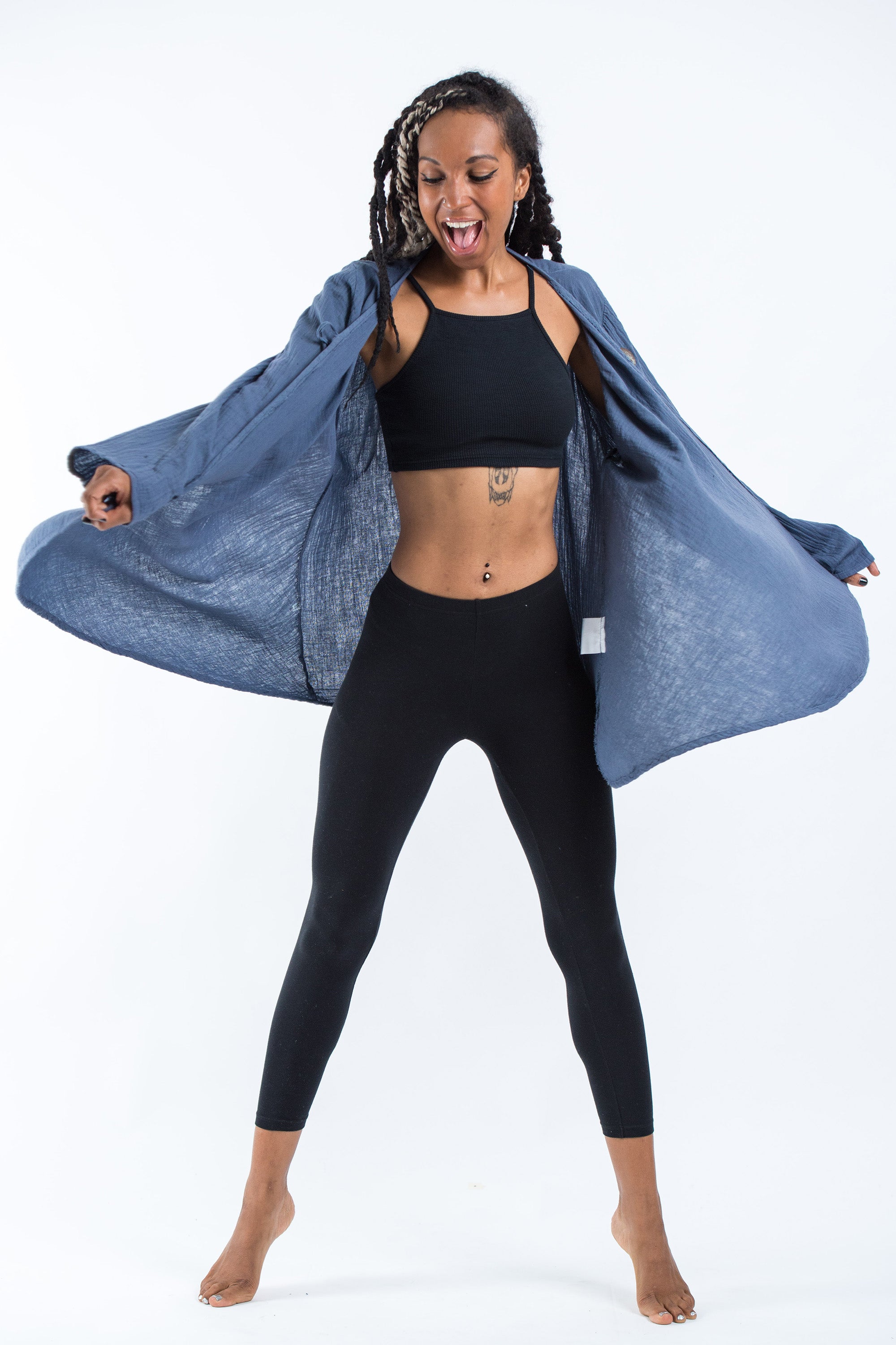 Women's Crinkled Hill Tribe Cotton Cardigan in Blue