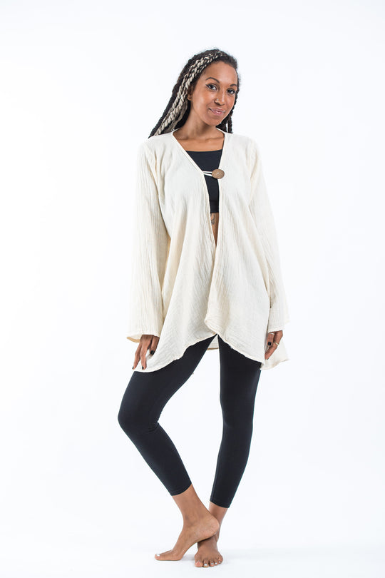 Women's Crinkled Hill Tribe Cotton Cardigan in Off White