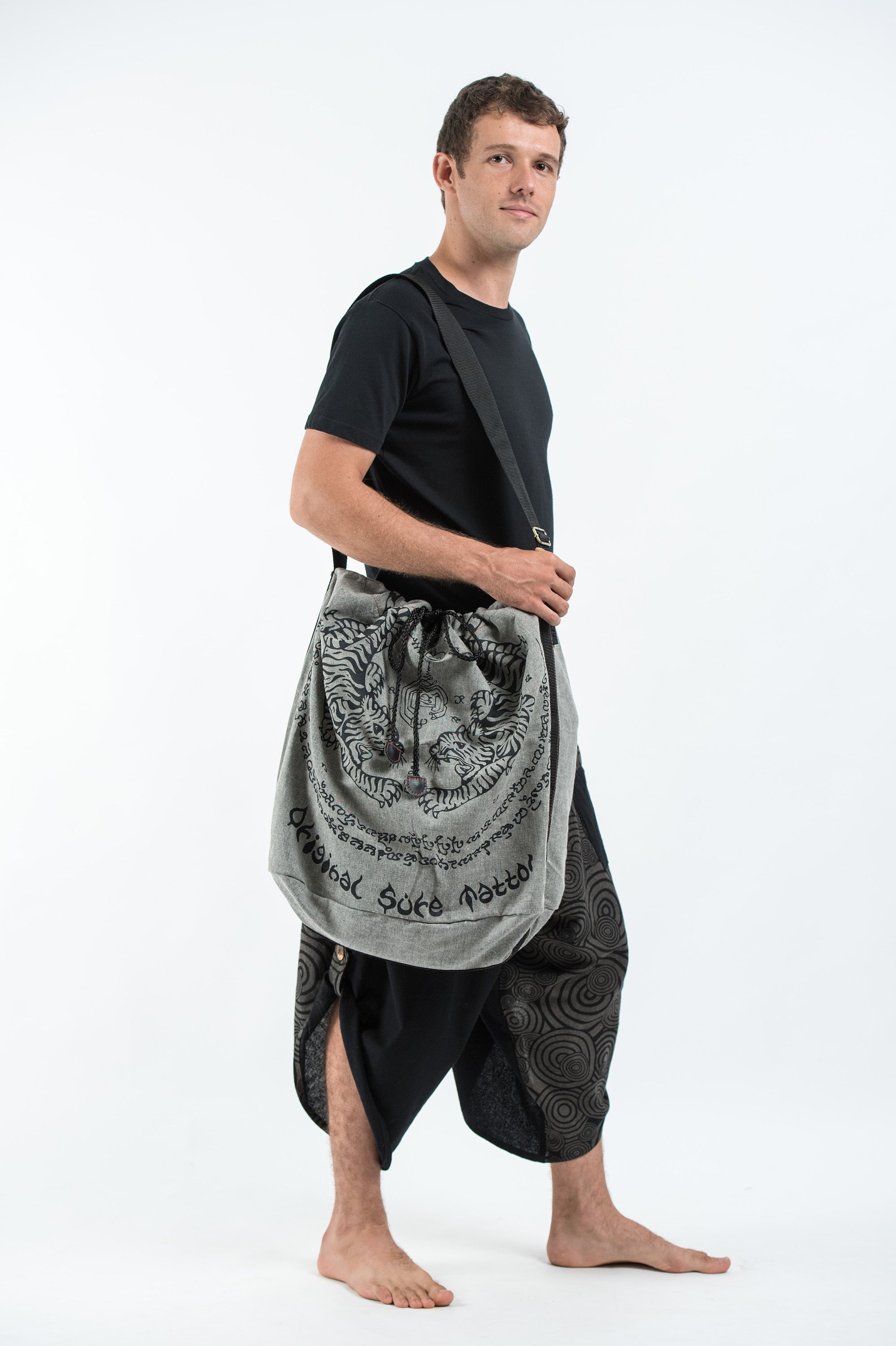 Thai Tattoo Denim Drawstring Tote Bag