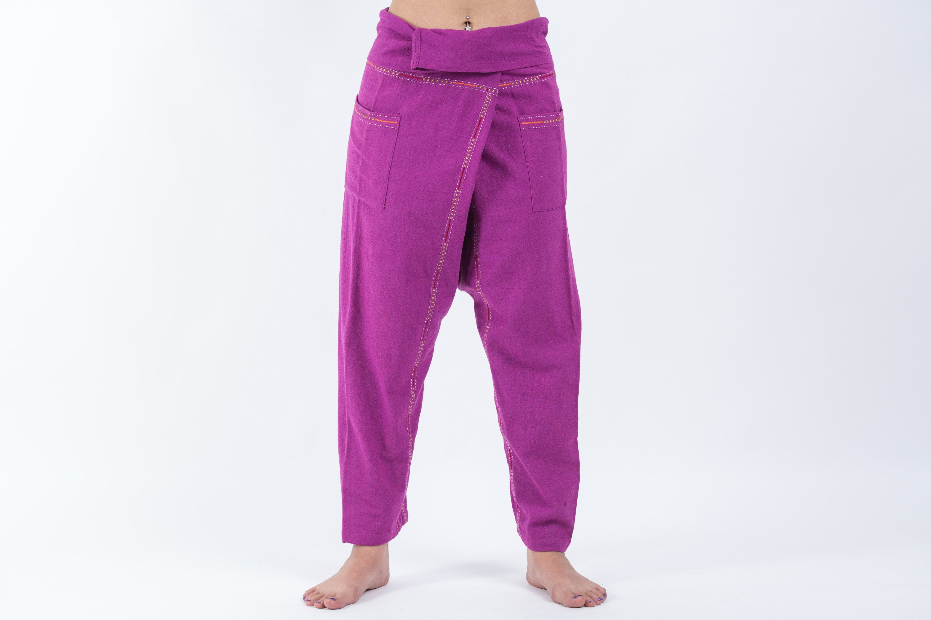 Hand Embroidered Women's Slim Cut Fisherman Pants in Purple