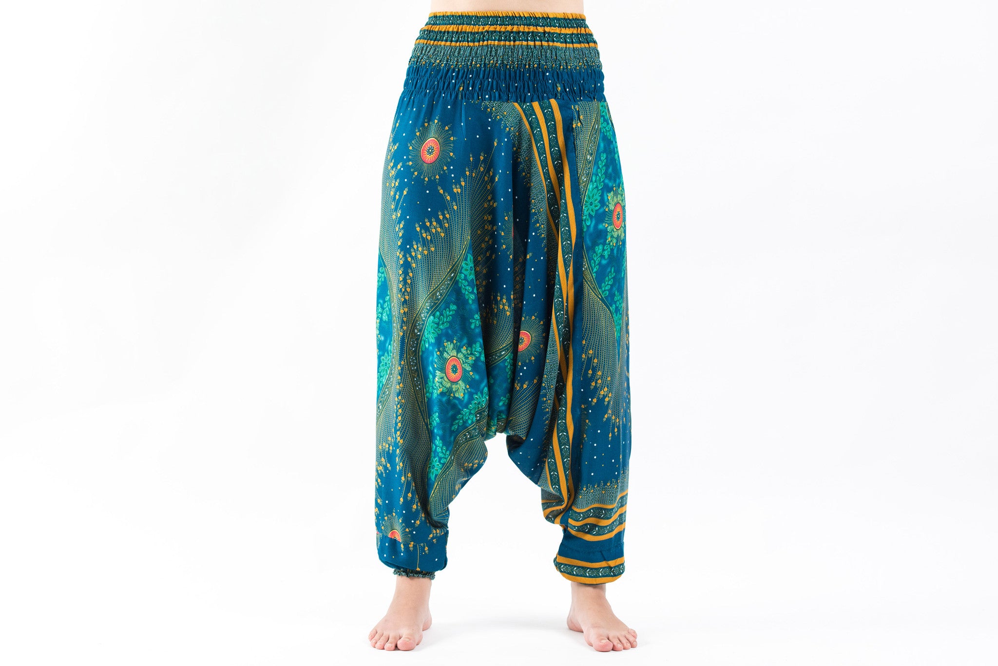 Peacock Eye 2-in-1 Jumpsuit Harem Pants in Turquoise