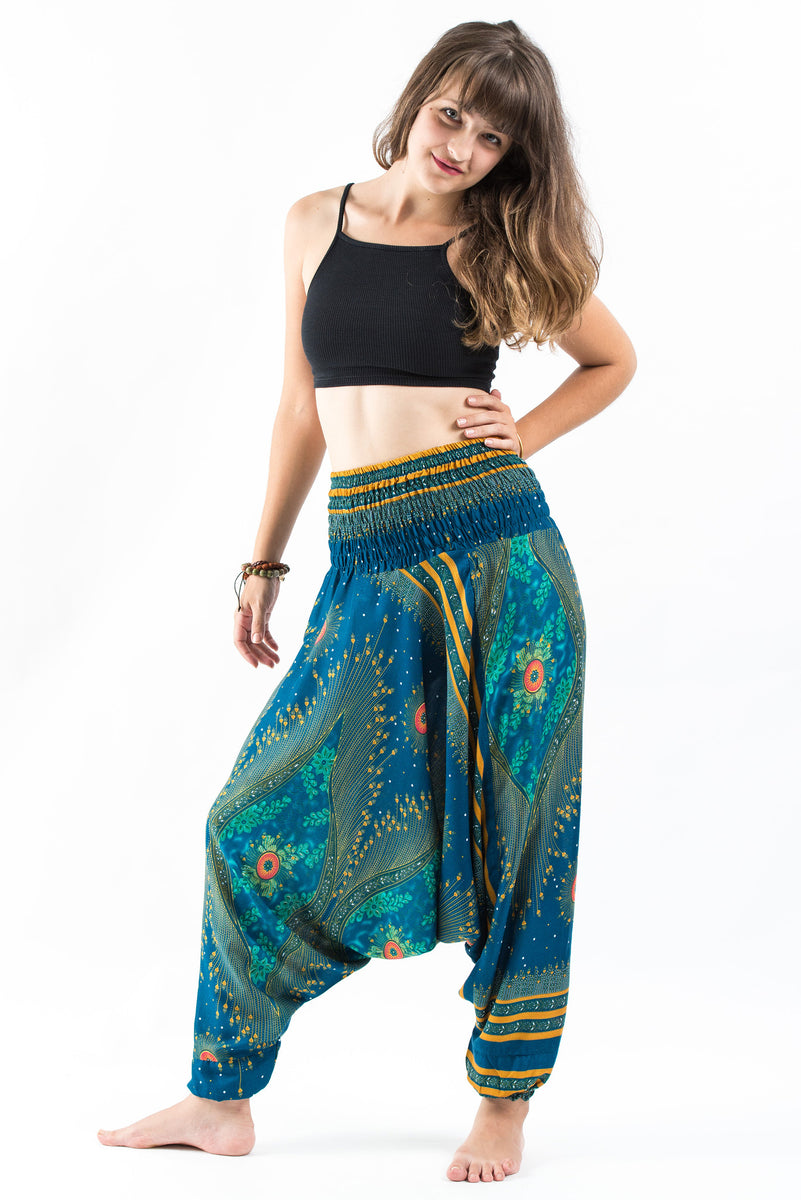 Peacock Eye 2-in-1 Jumpsuit Harem Pants in Turquoise