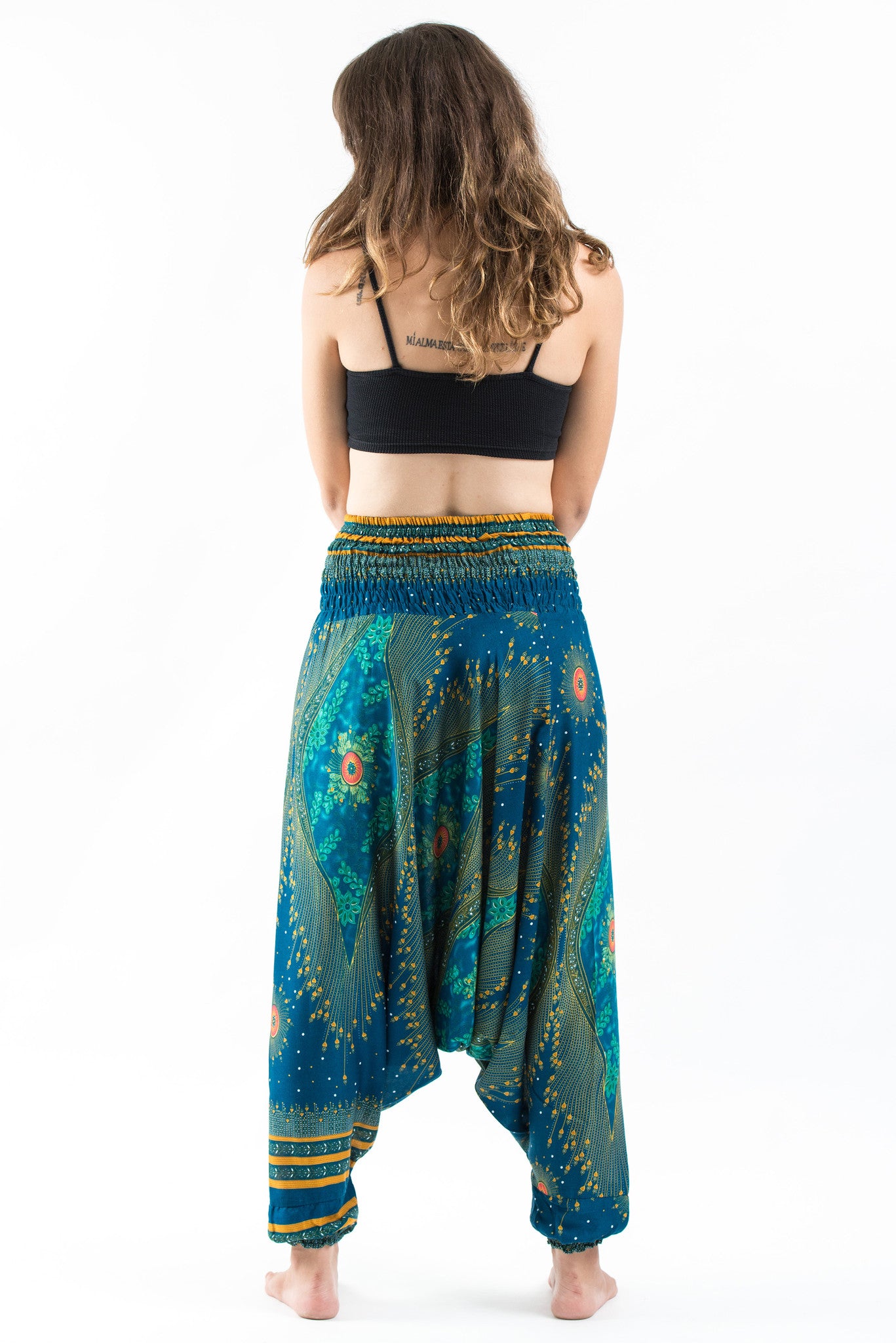 Peacock Eye 2-in-1 Jumpsuit Harem Pants in Turquoise