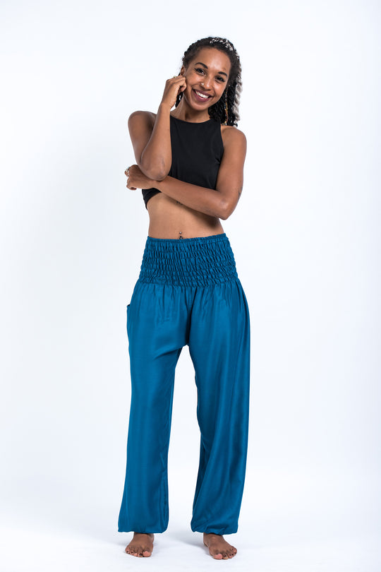 Solid Color Women's Harem Pants in Aqua Blue