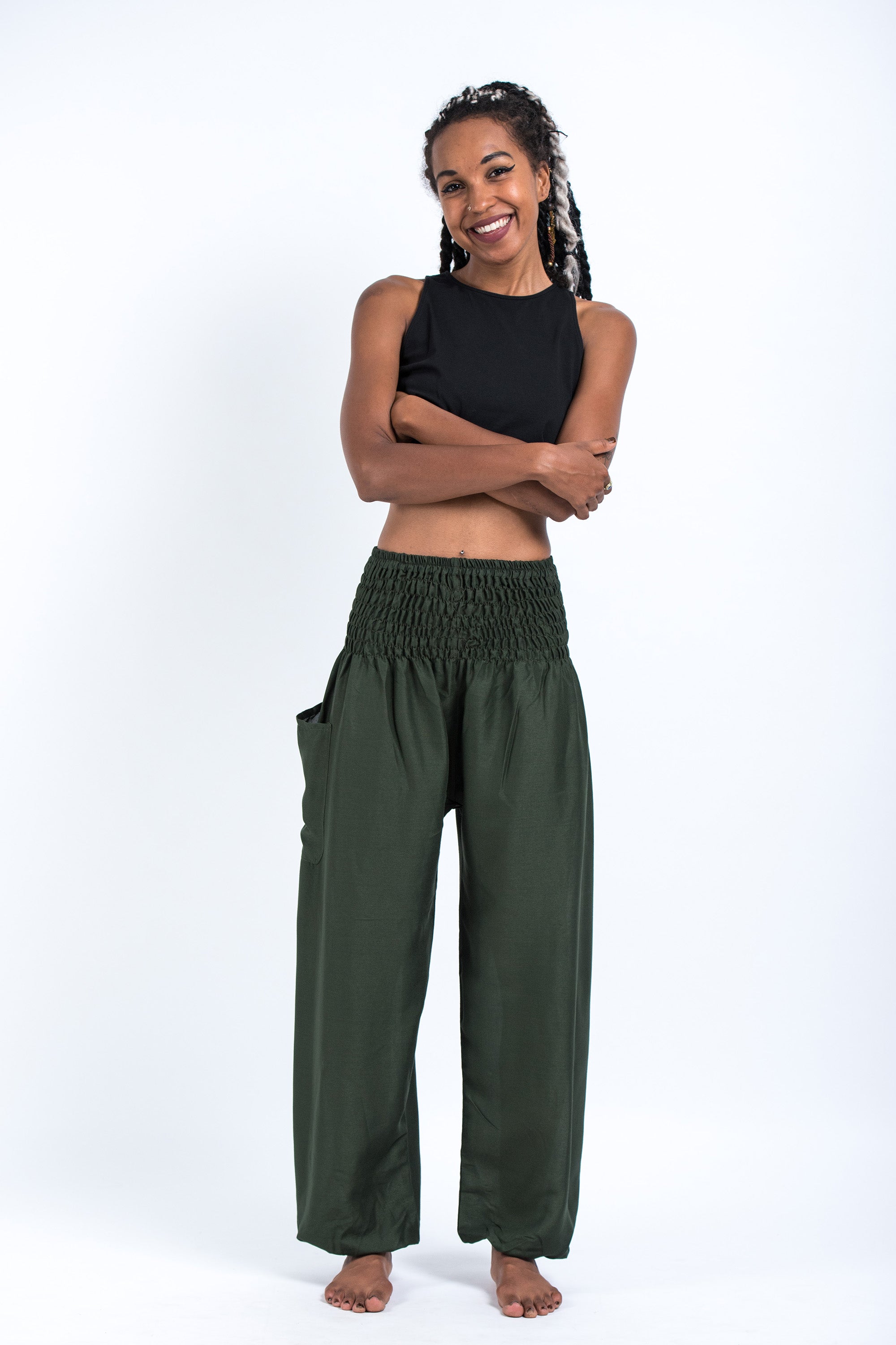 Solid Color Women's Harem Pants in Dark Green