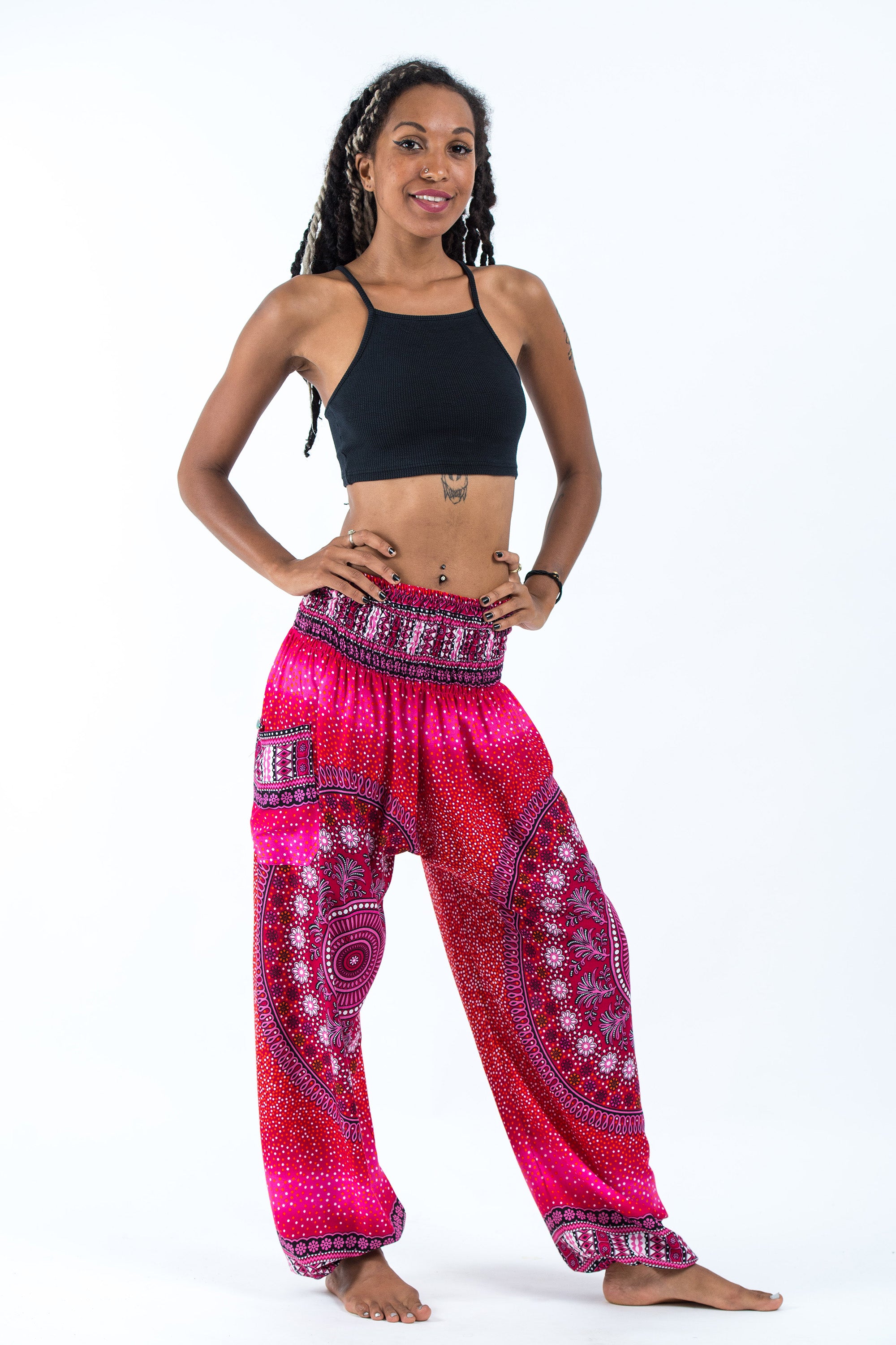 Tribal Chakras Women's Harem Pants in Pink