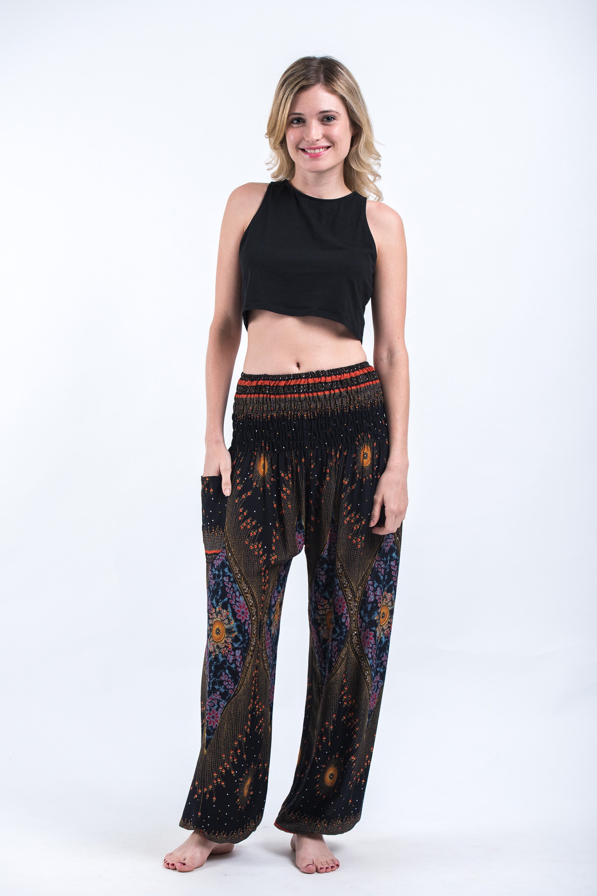 Peacock Eye Women's Harem Pants in Black