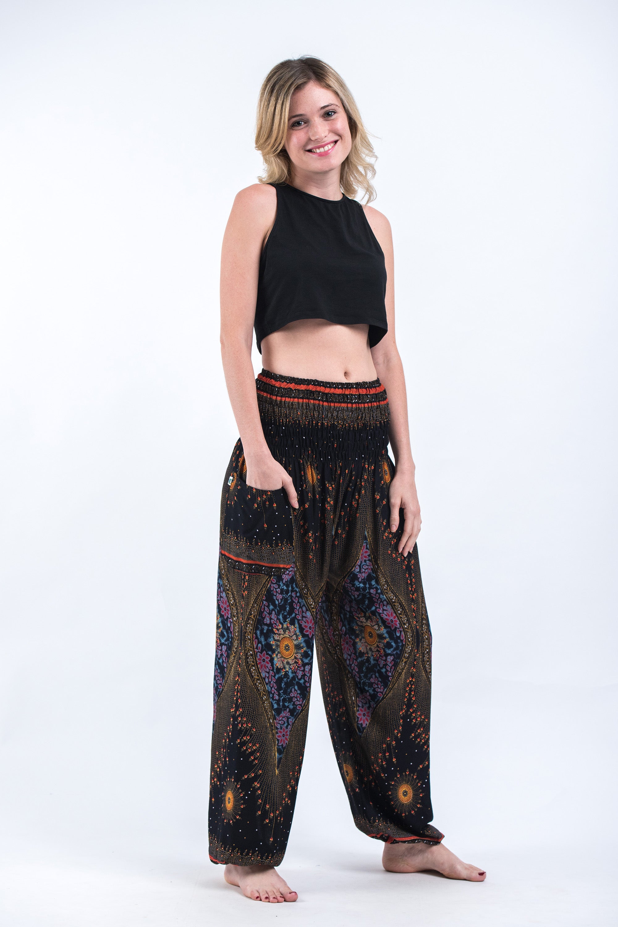 Peacock Eye Women's Harem Pants in Black