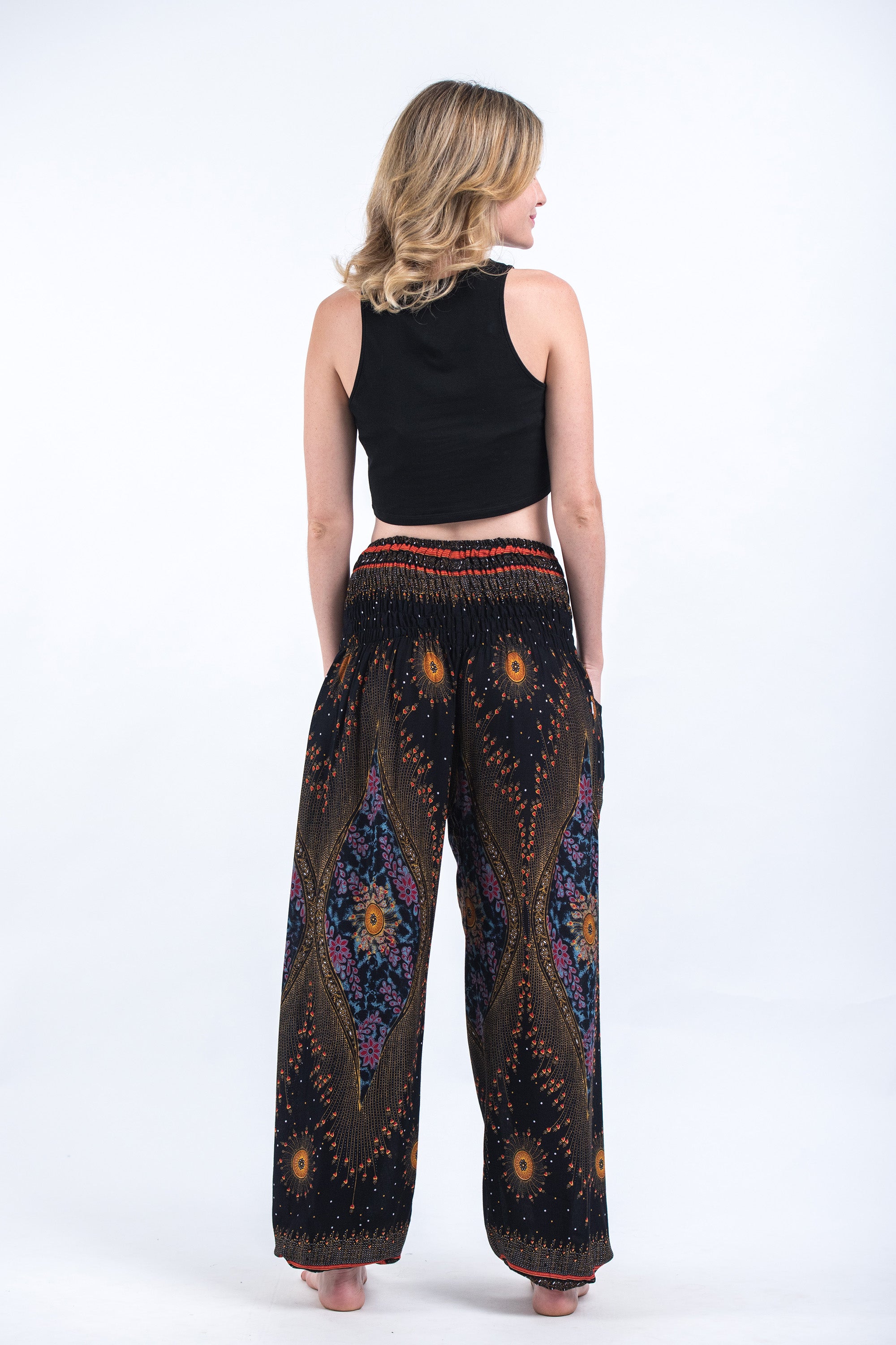 Peacock Eye Women's Harem Pants in Black