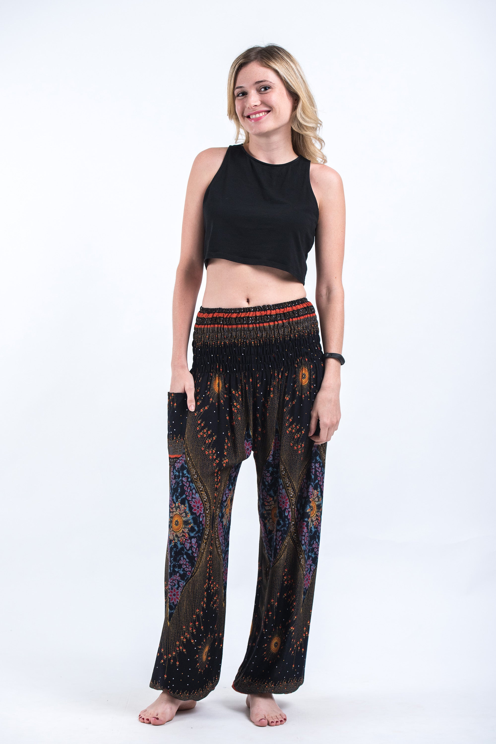 Peacock Eye Women's Harem Pants in Black