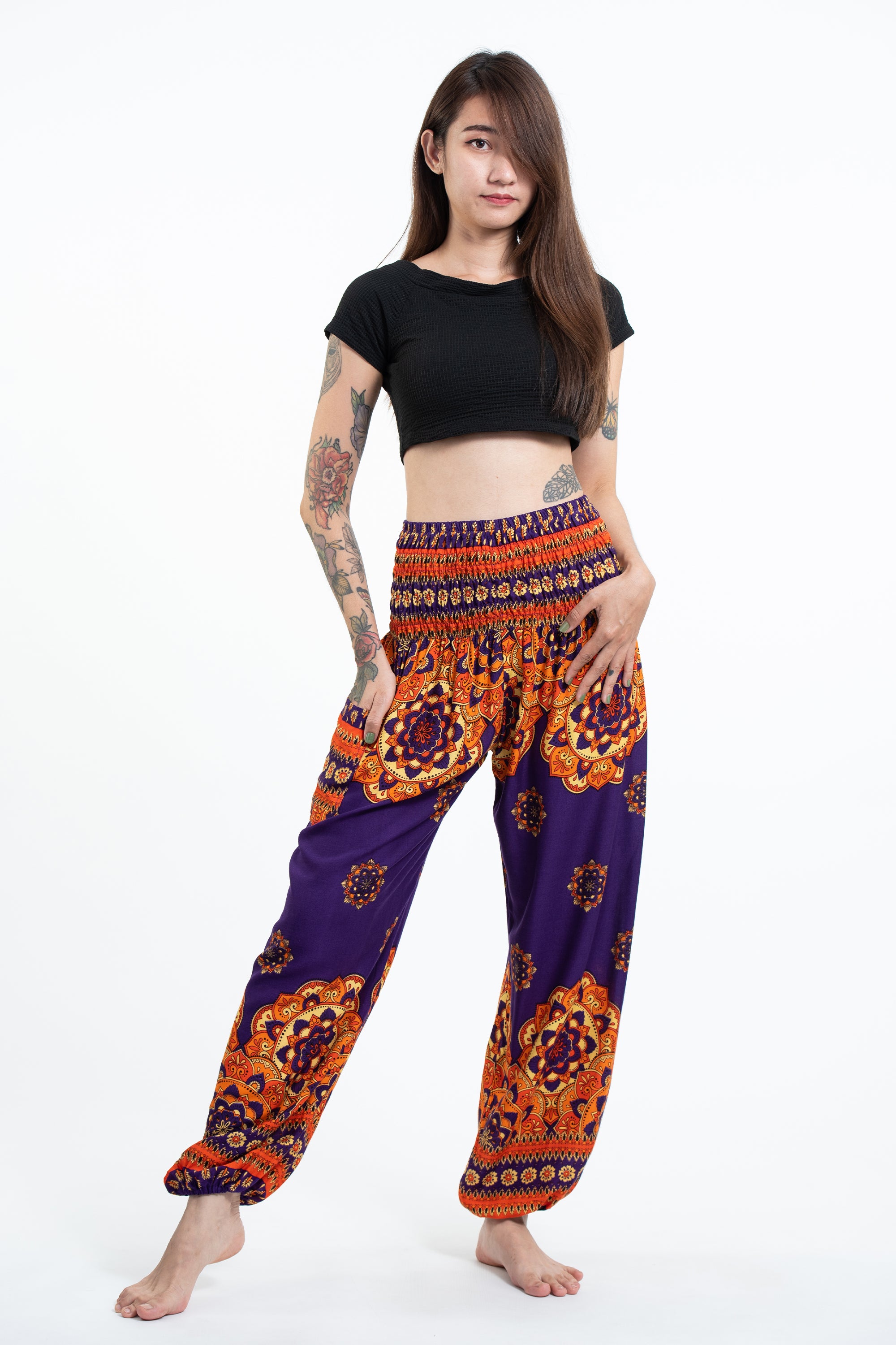 Lotus Mandalas Women's Harem Pants in Purple