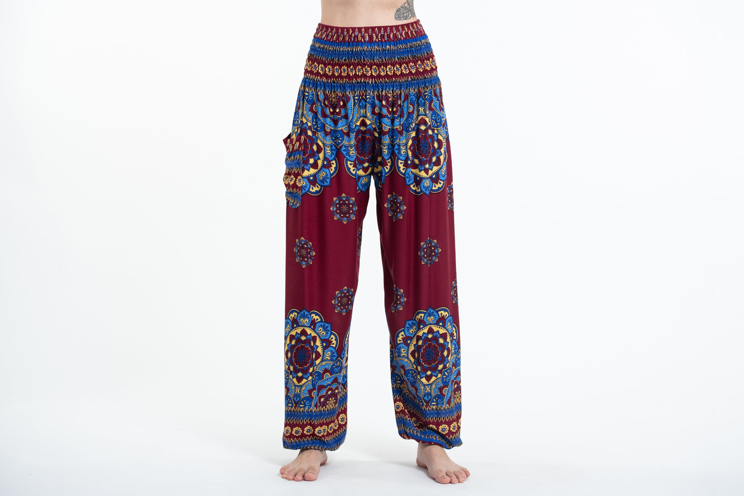 Lotus Mandalas Women's Harem Pants in Red