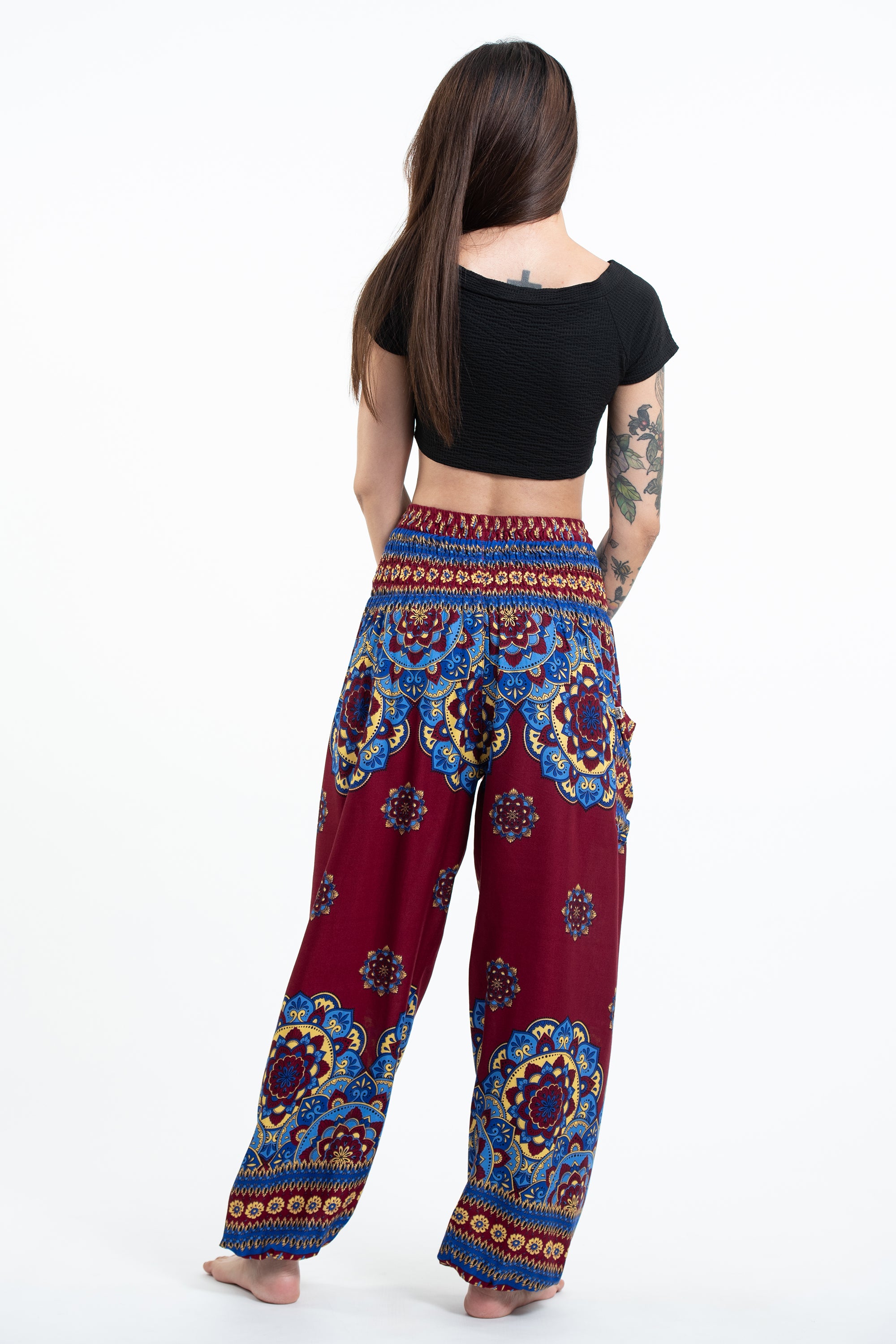 Lotus Mandalas Women's Harem Pants in Red