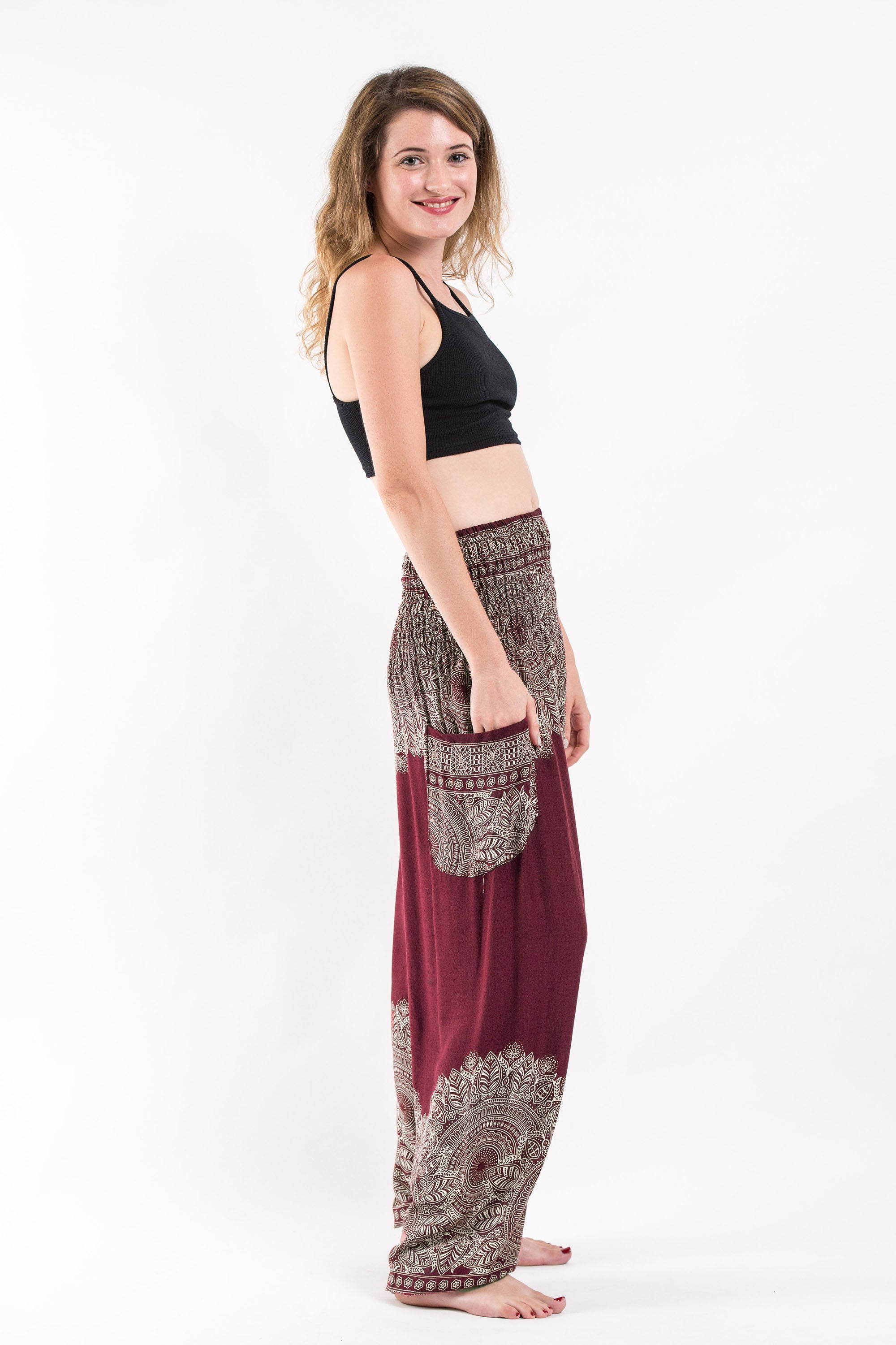 Floral Mandalas Women's Harem Pants in Maroon