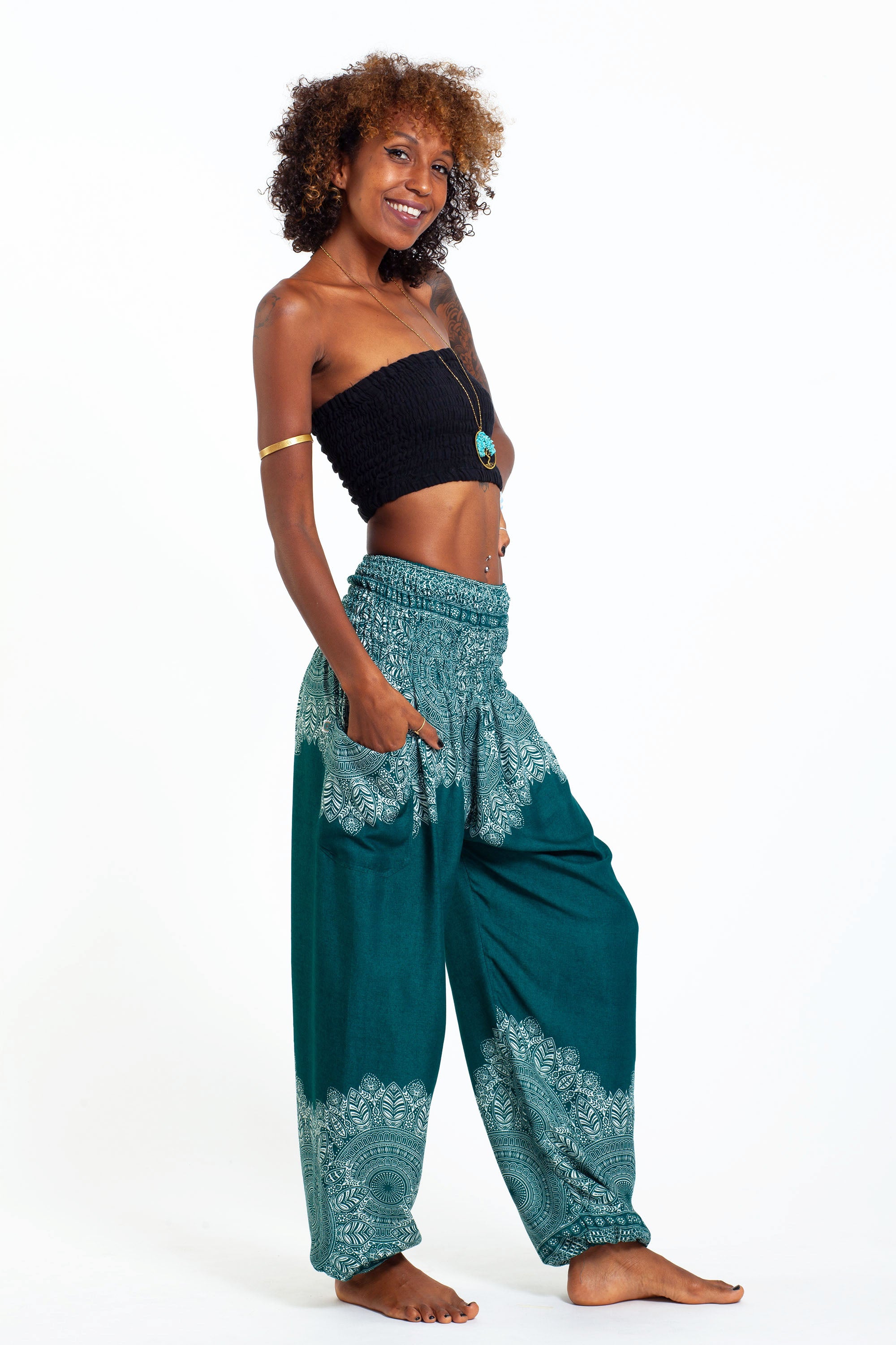 Floral Mandalas Women's Harem Pants in Teal