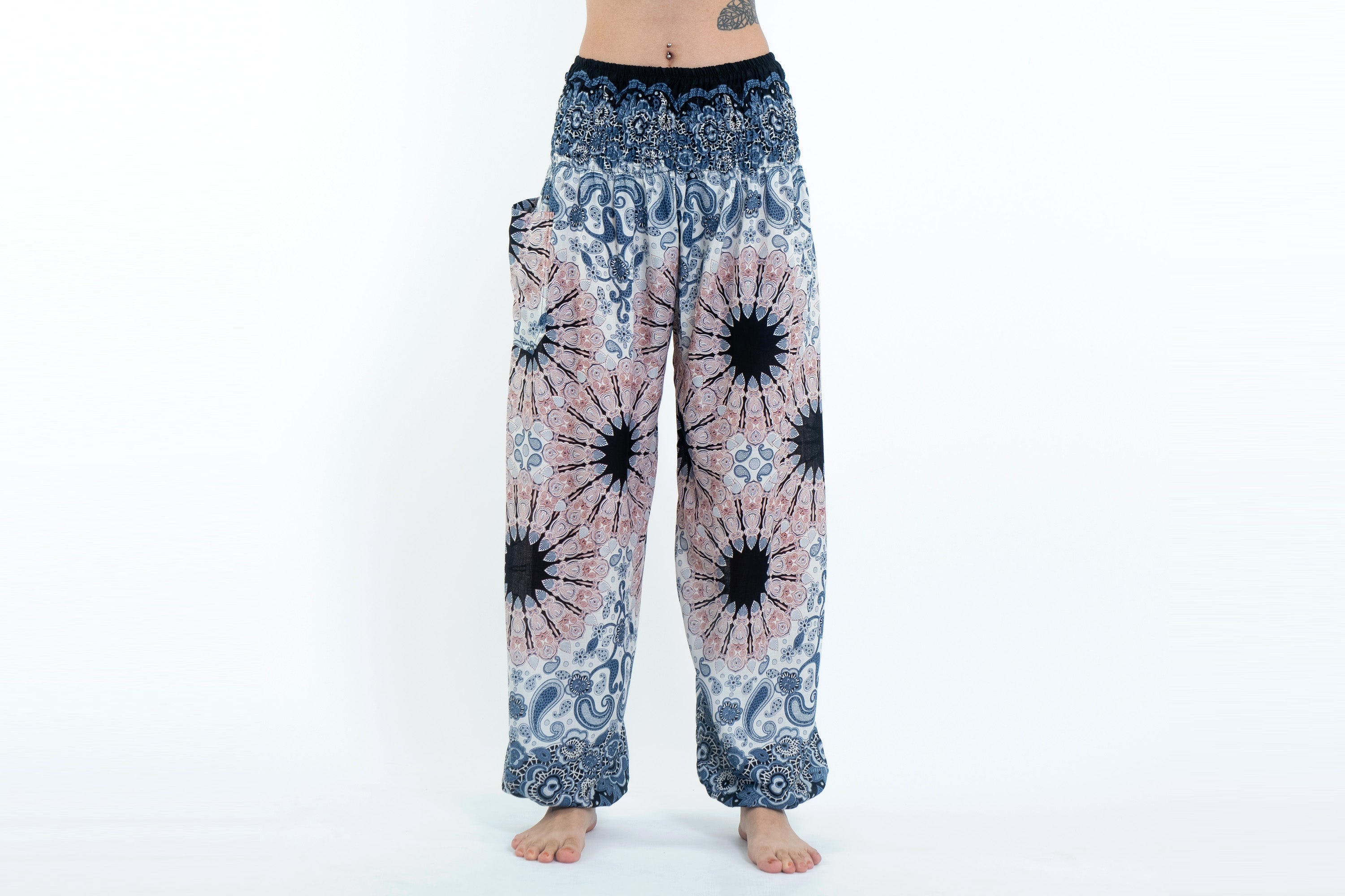 Paisley Mandalas Women's Harem Pants in Silver Gray