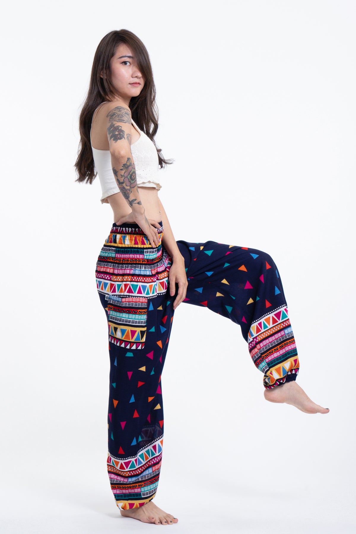 Triangles Women's Harem Pants in Navy
