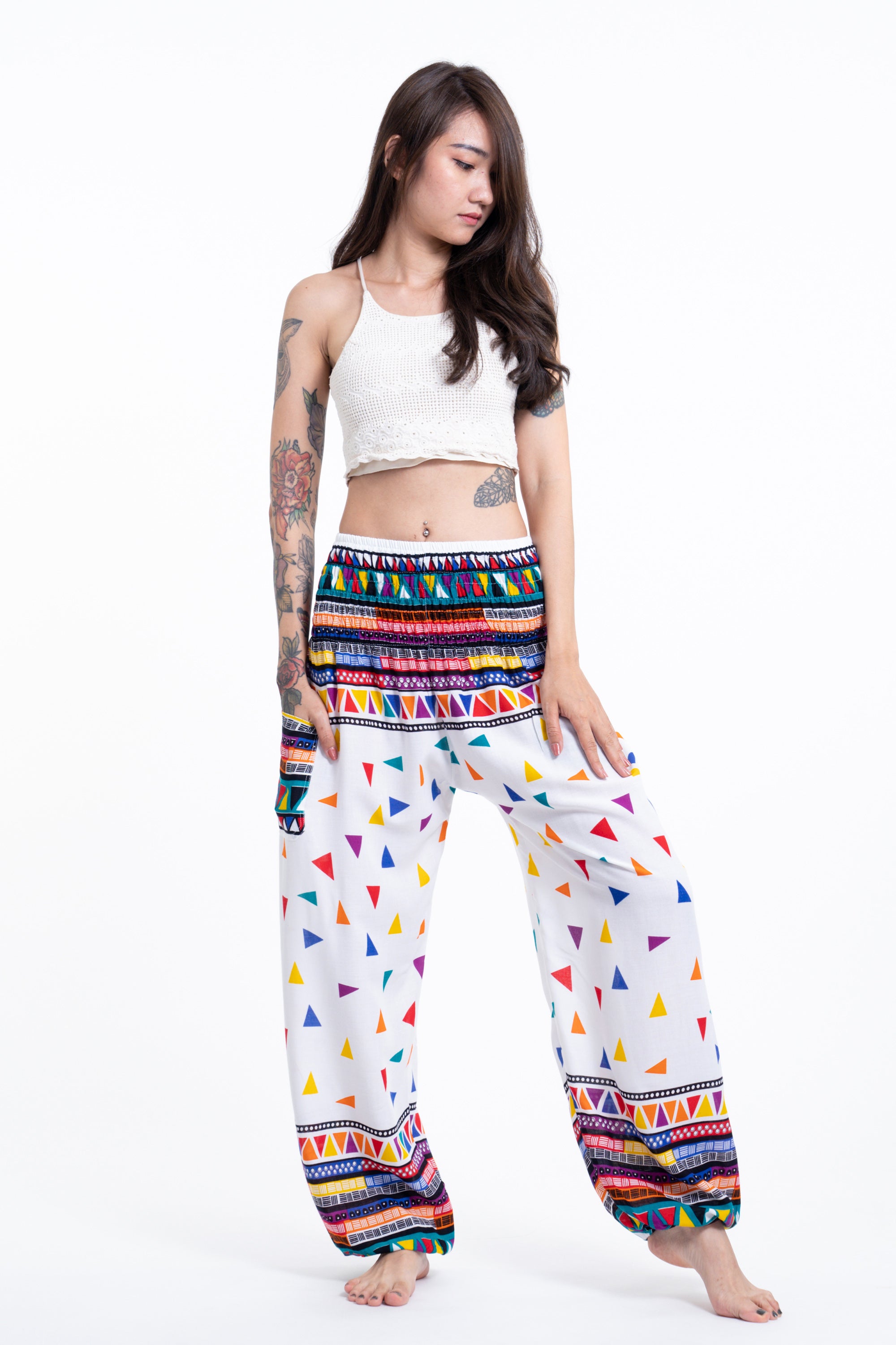 Triangles Women's Harem Pants in White