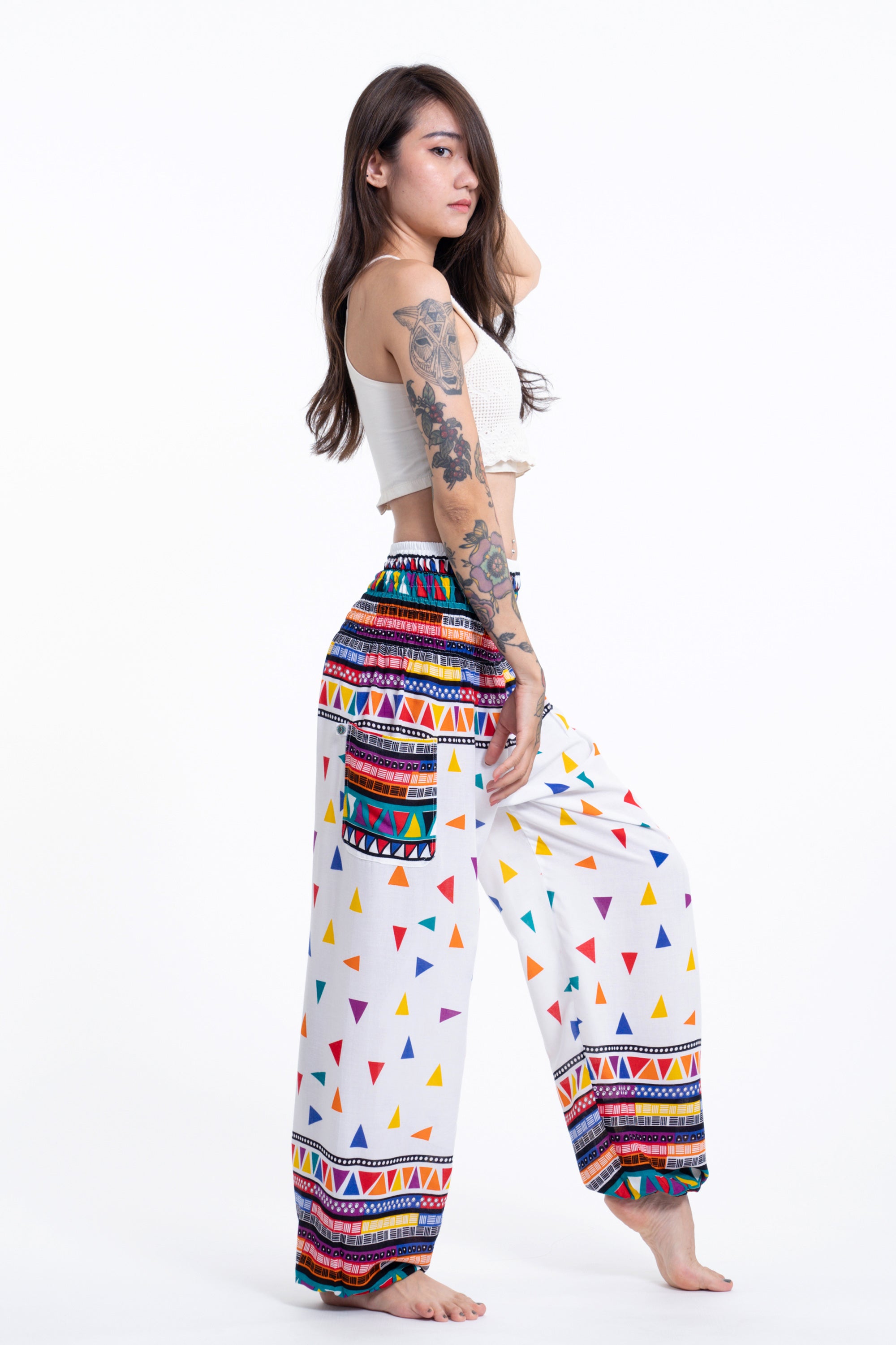 Triangles Women's Harem Pants in White