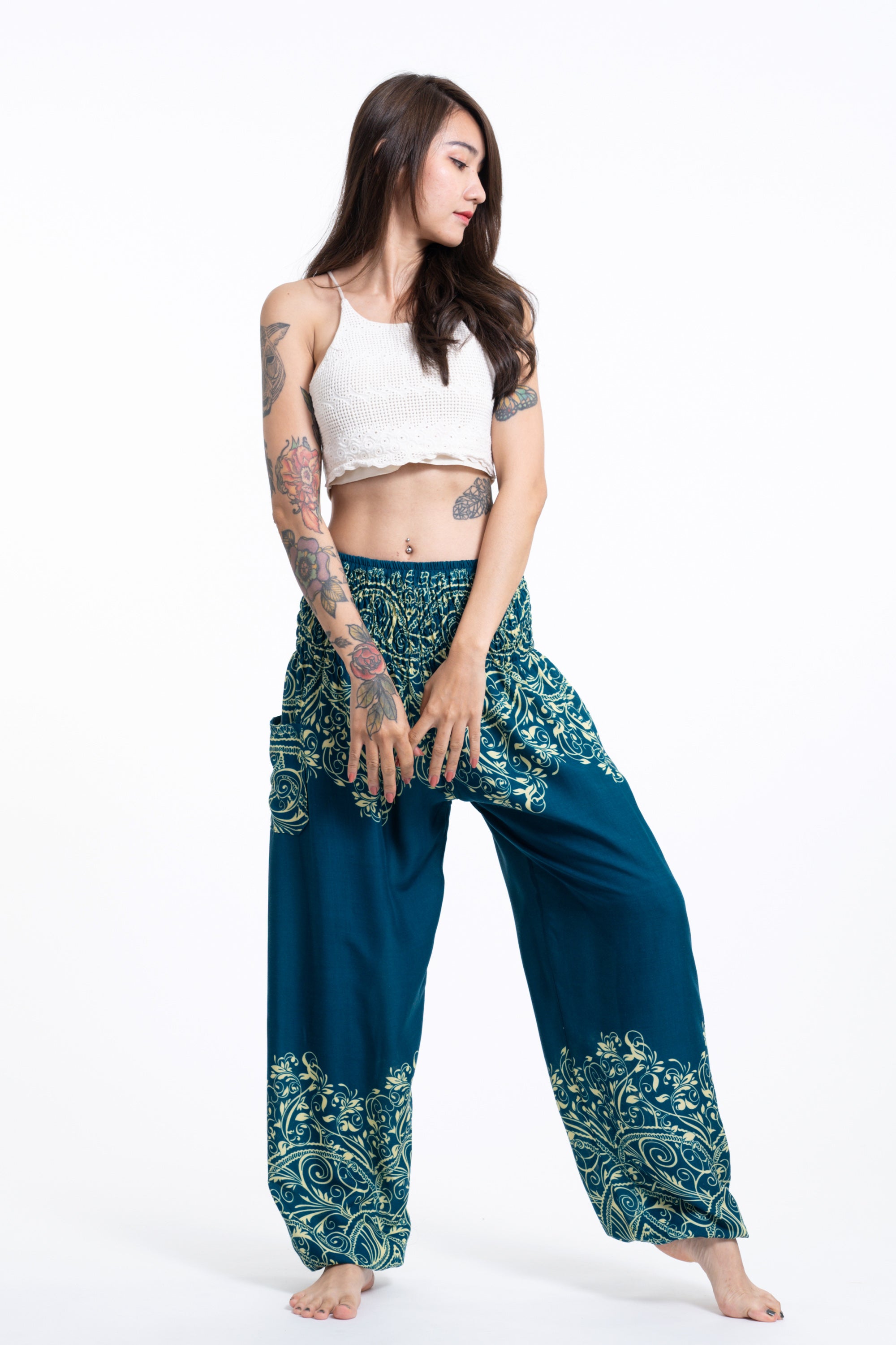 Vines Women's Harem Pants in Turquoise