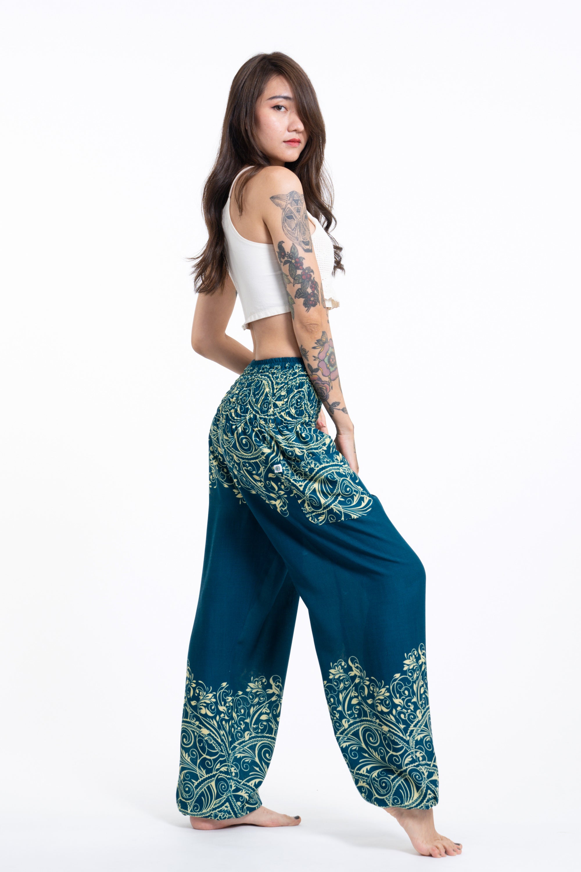 Vines Women's Harem Pants in Turquoise