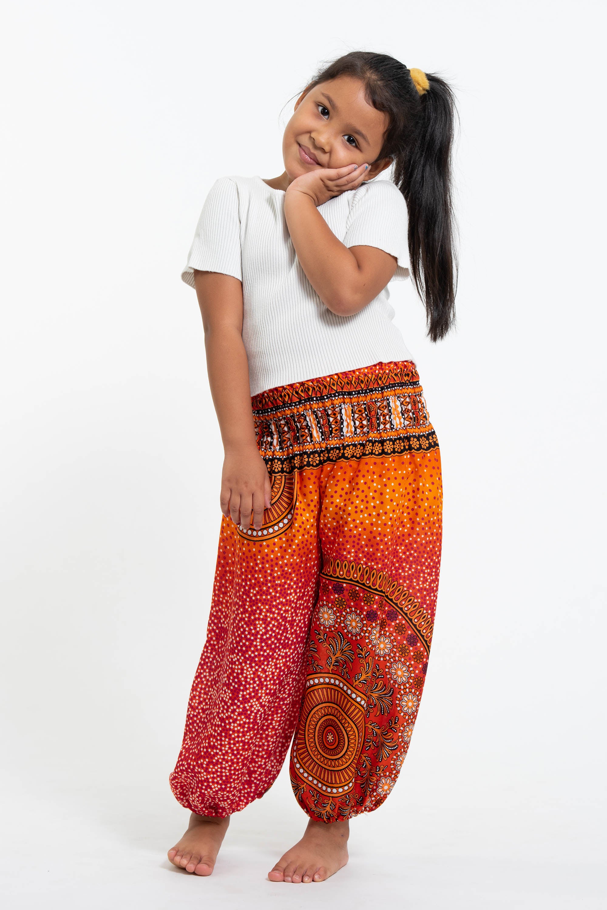 Tribal Chakras Kids Harem Pants in Orange