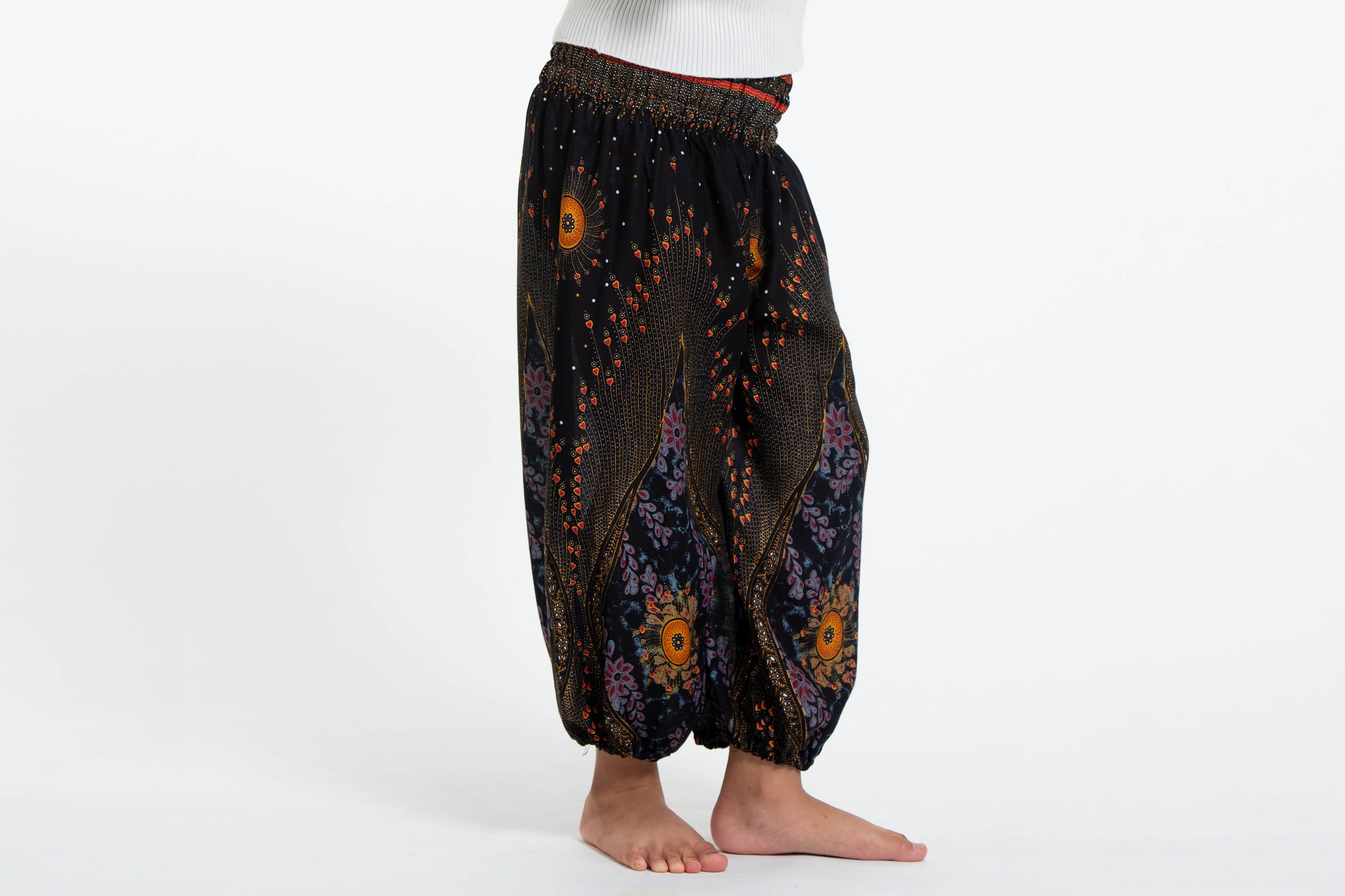 Peacock Eye Kids Harem Pants in Black