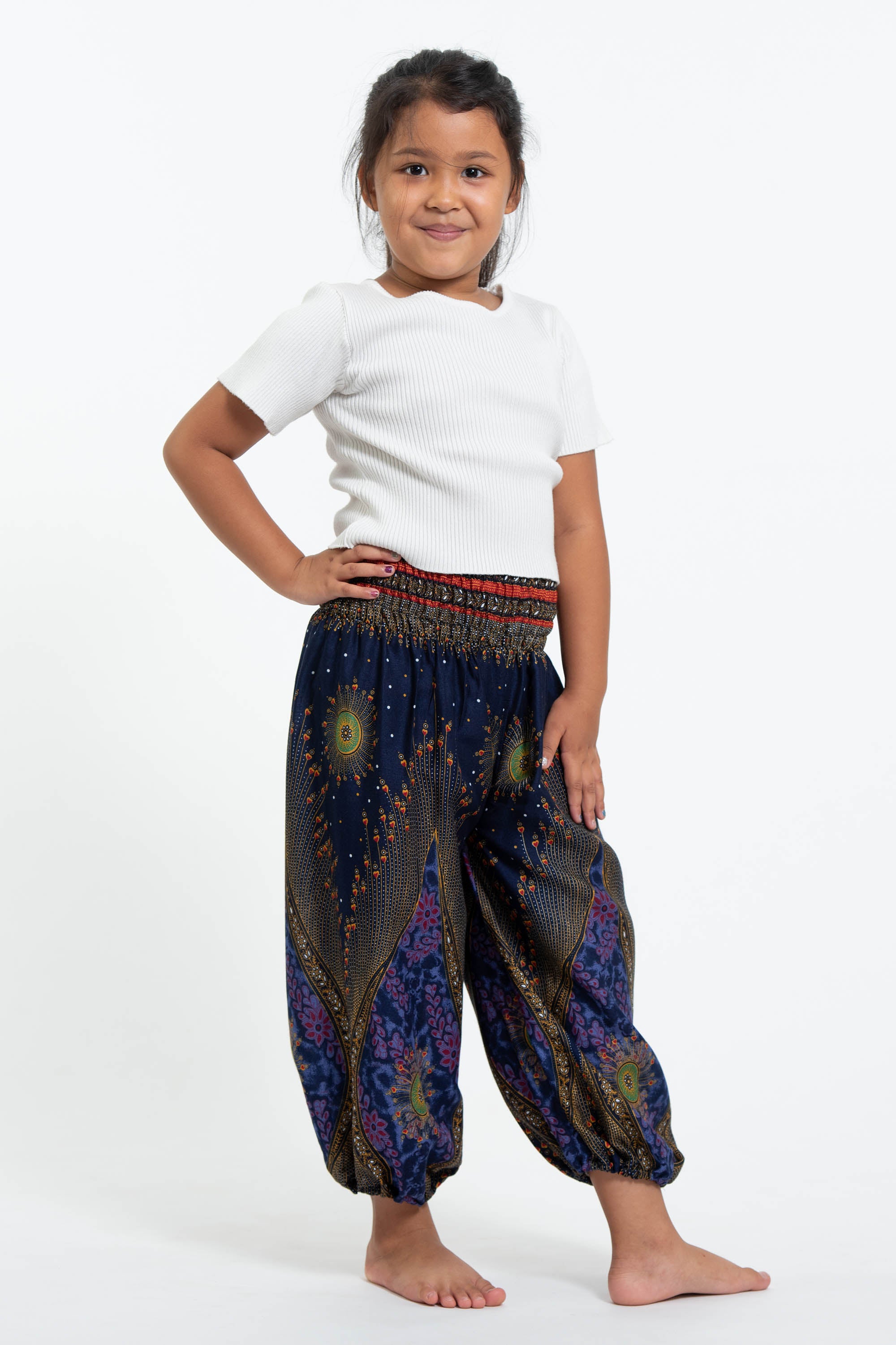 Peacock Eye Kids Harem Pants in Navy