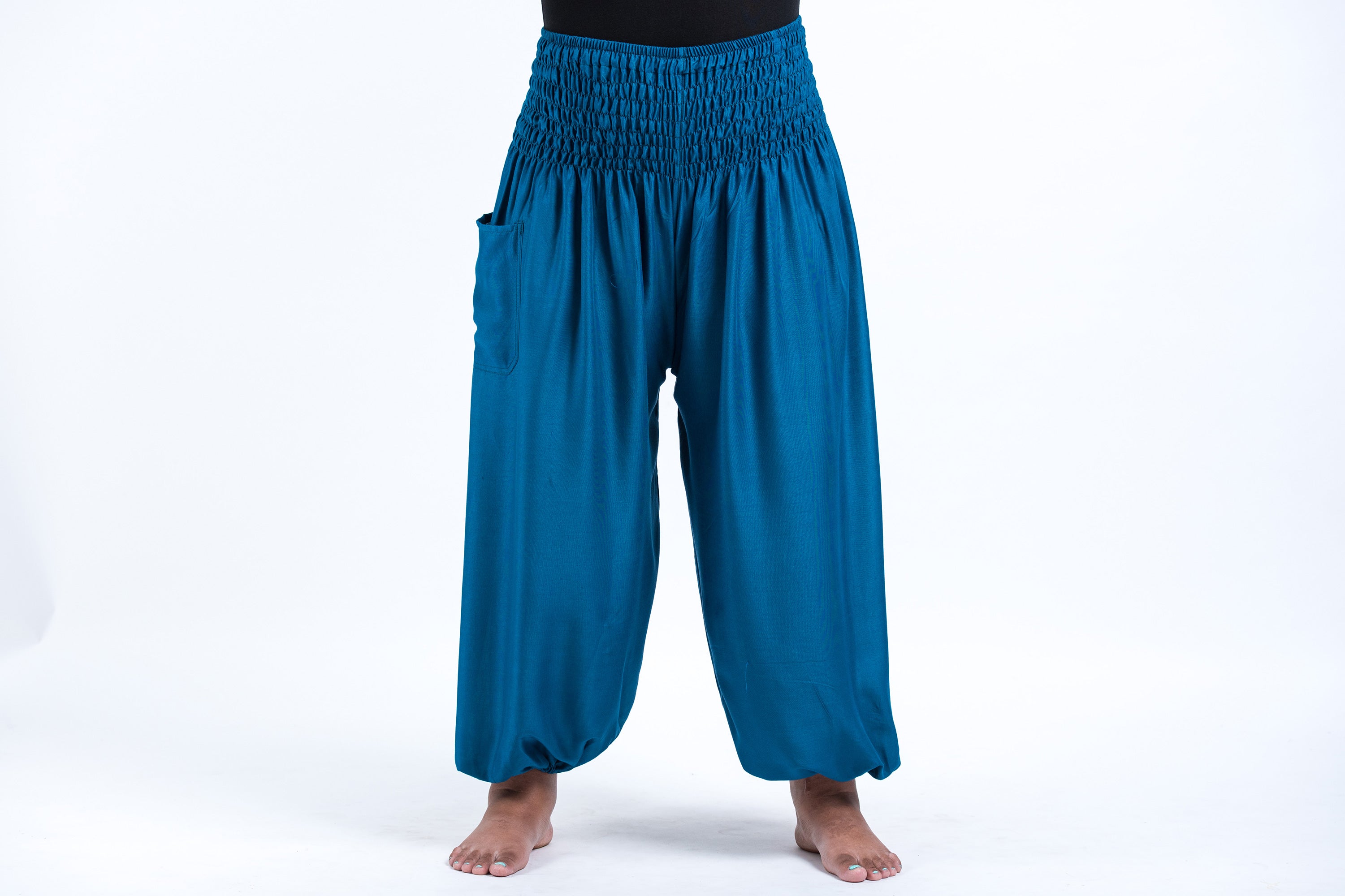 Plus Size Solid Color Women's Harem Pants in Aqua Blue