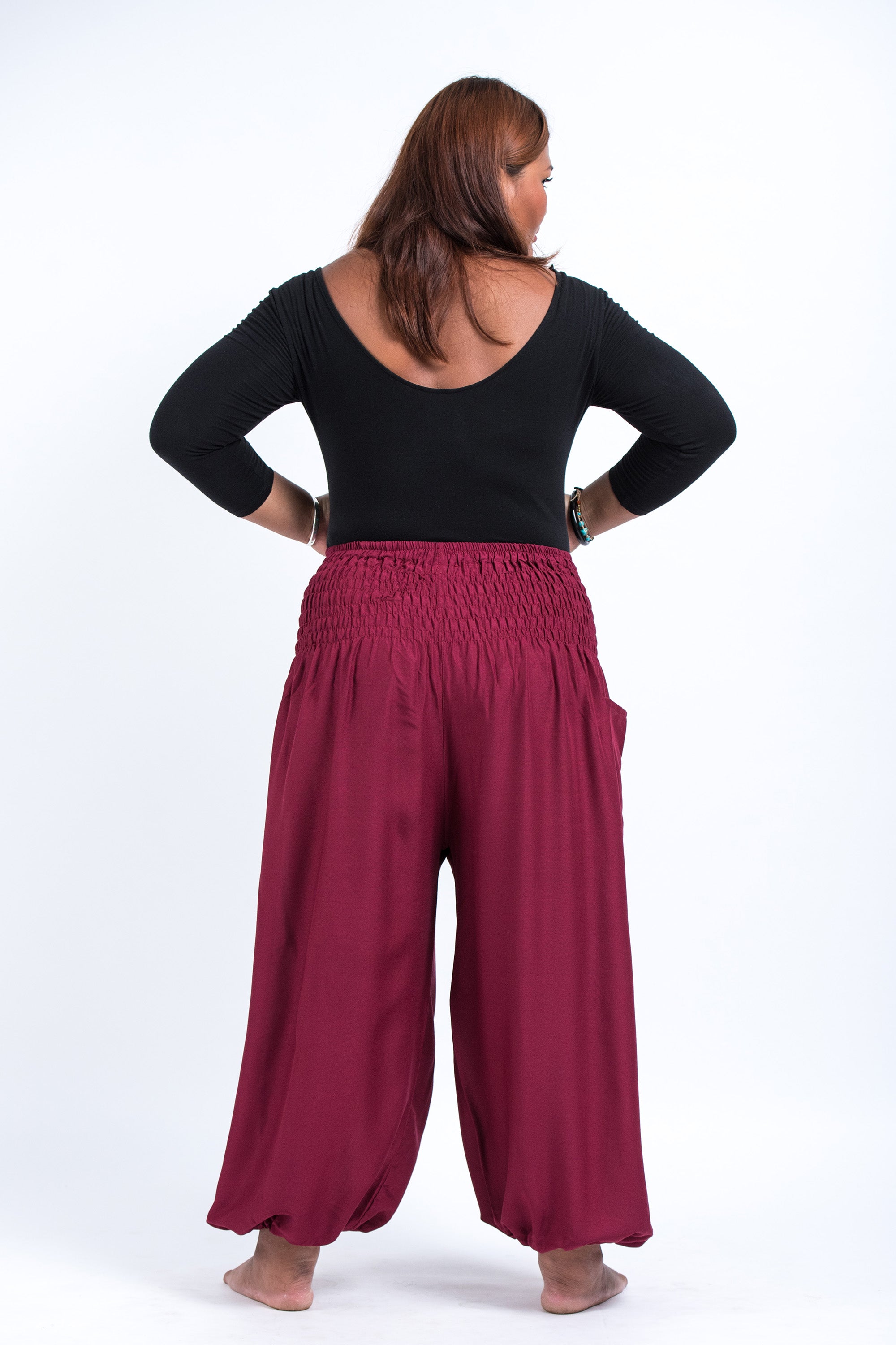 Plus Size Solid Color Women's Harem Pants in Red