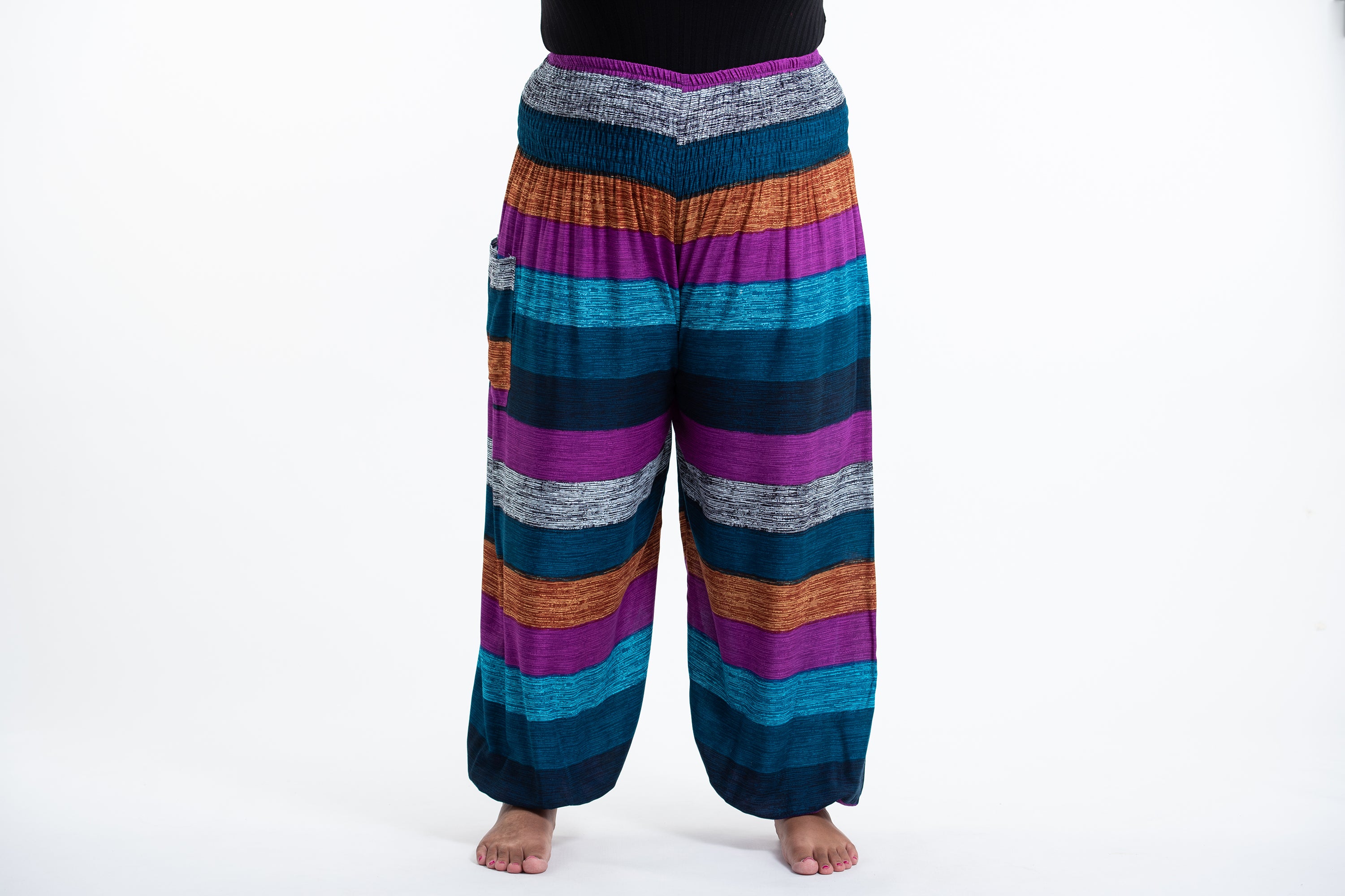 Plus Size Boho Striped Women's Harem Pants in Blue