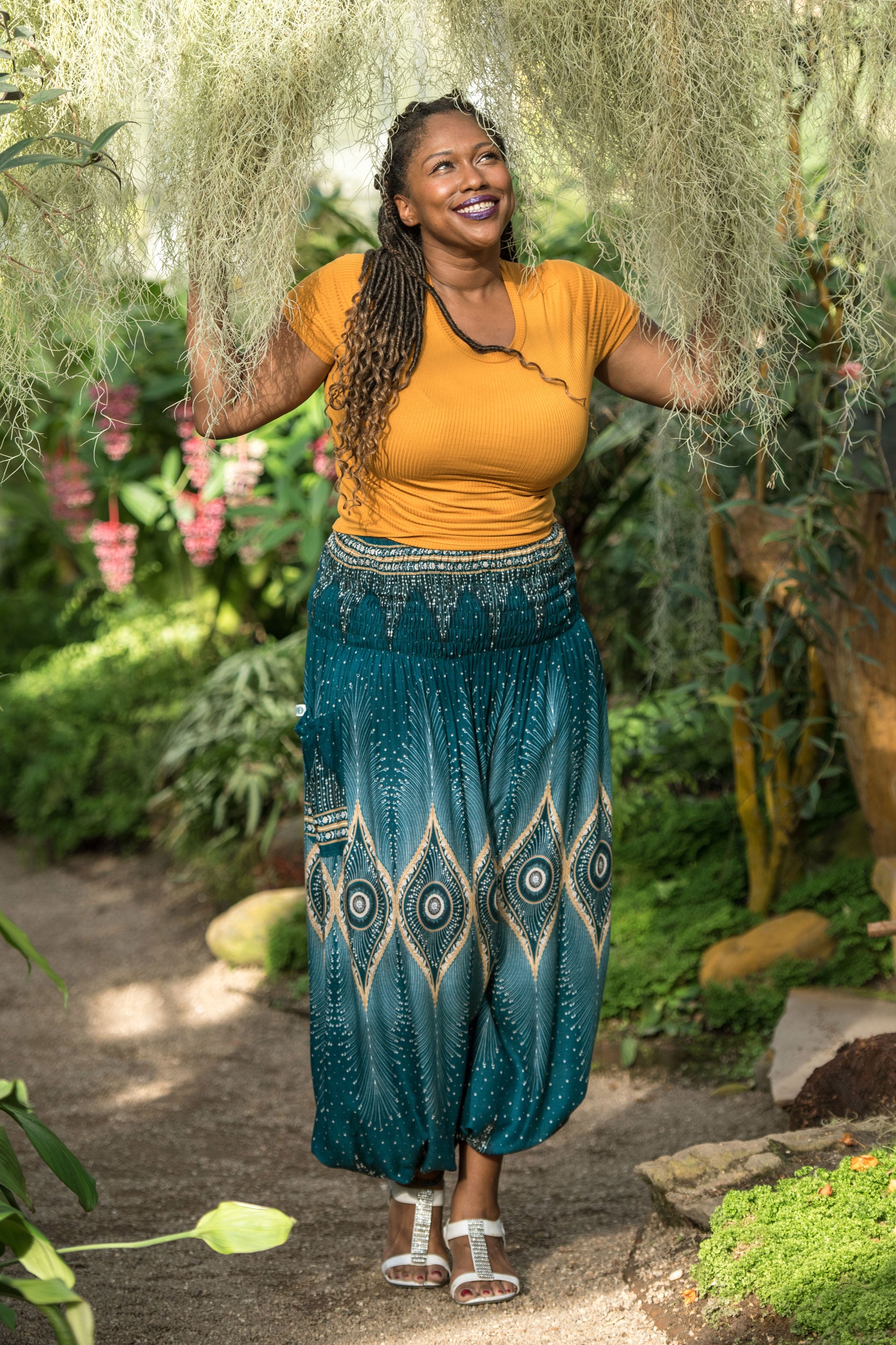 Plus Size Diamond Peacock Women s Harem Pants in Turquoise