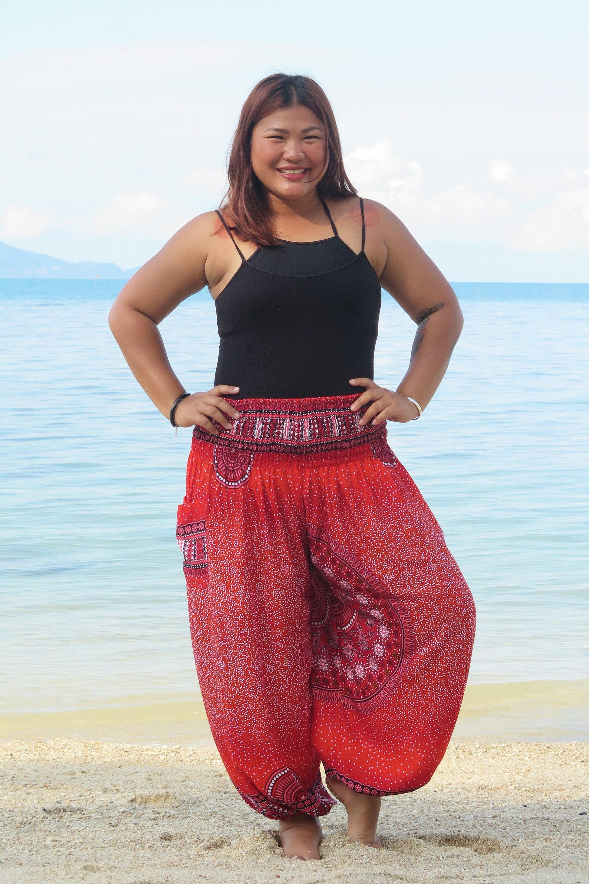 Nuofengkudu Pantaloni Harem Thai Estivi Baggy Aladin Alla Turca Boho Etnici Vintage Stampa Vita Alta Con Tasconi Hip Hop Yoga Pants Beach Y Modello F 102563389
