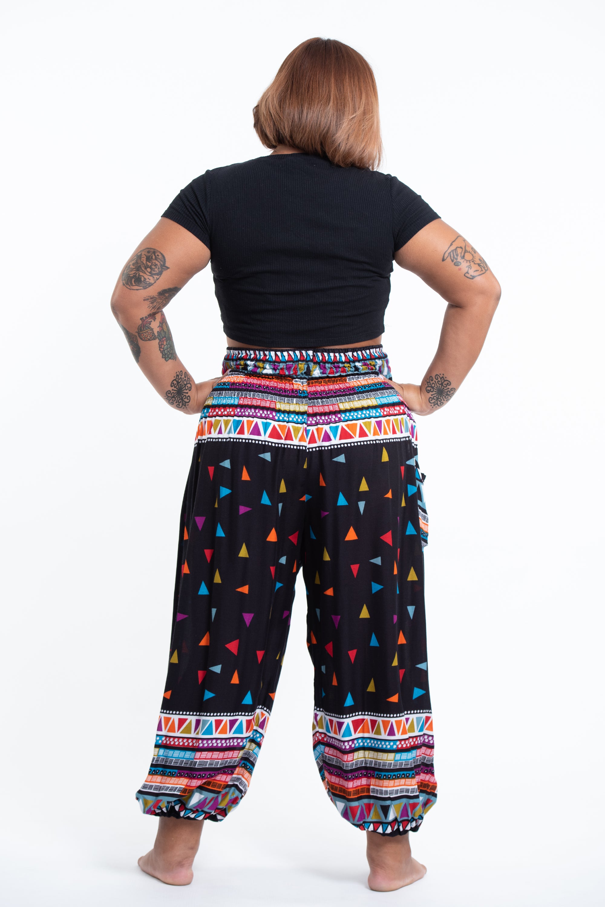Plus Size Triangles Women's Harem Pants in Black