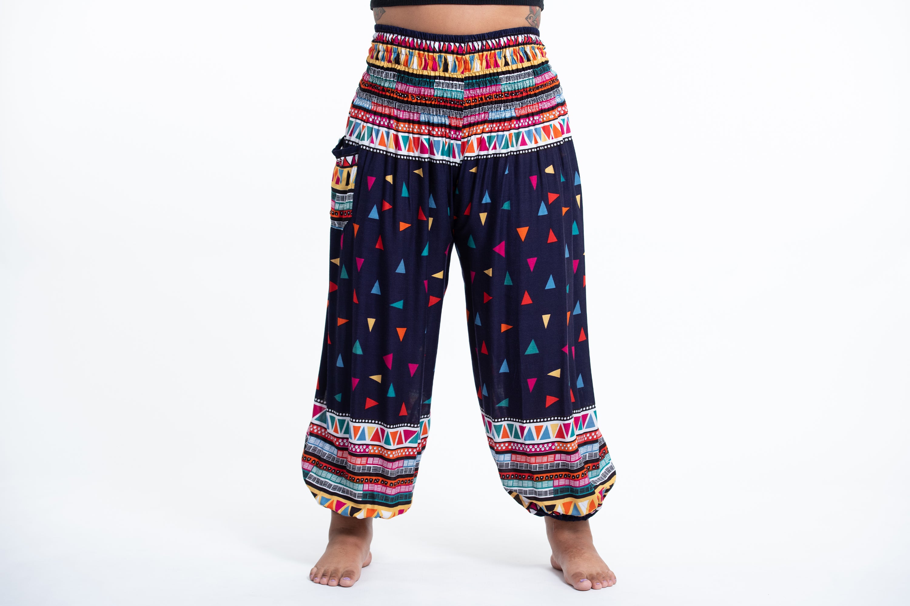 Plus Size Triangles Women's Harem Pants in Navy