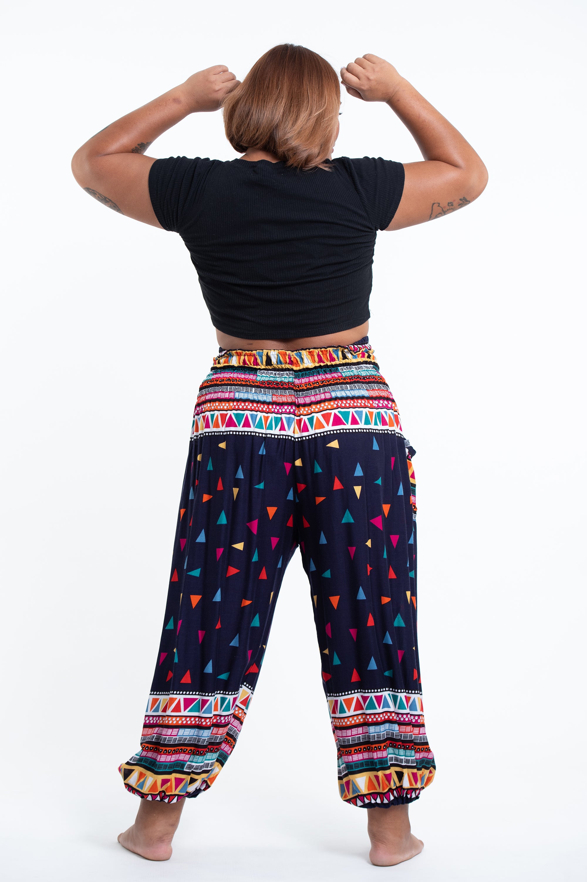 Plus Size Triangles Women's Harem Pants in Navy