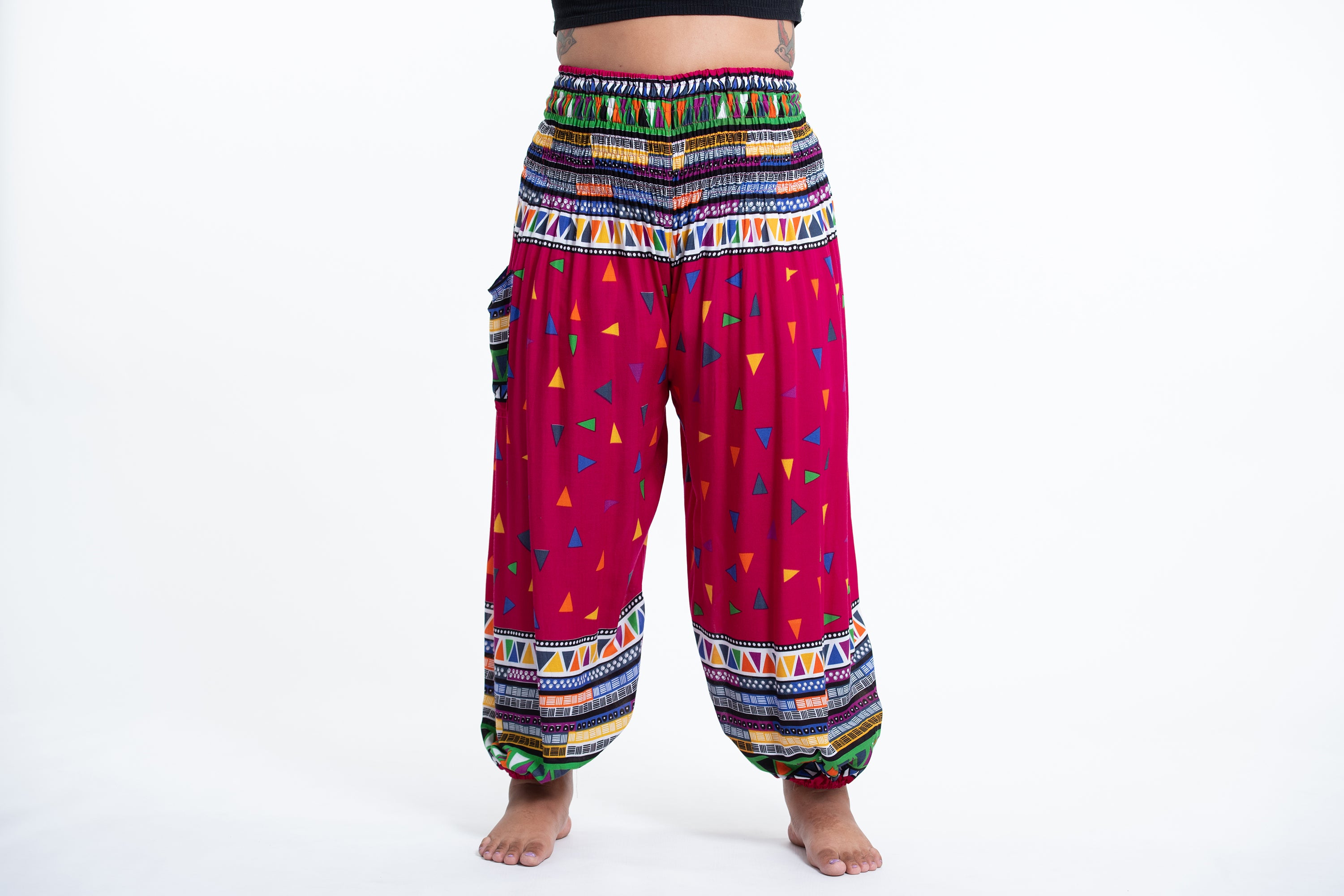 Plus Size Triangles Women's Harem Pants in Pink